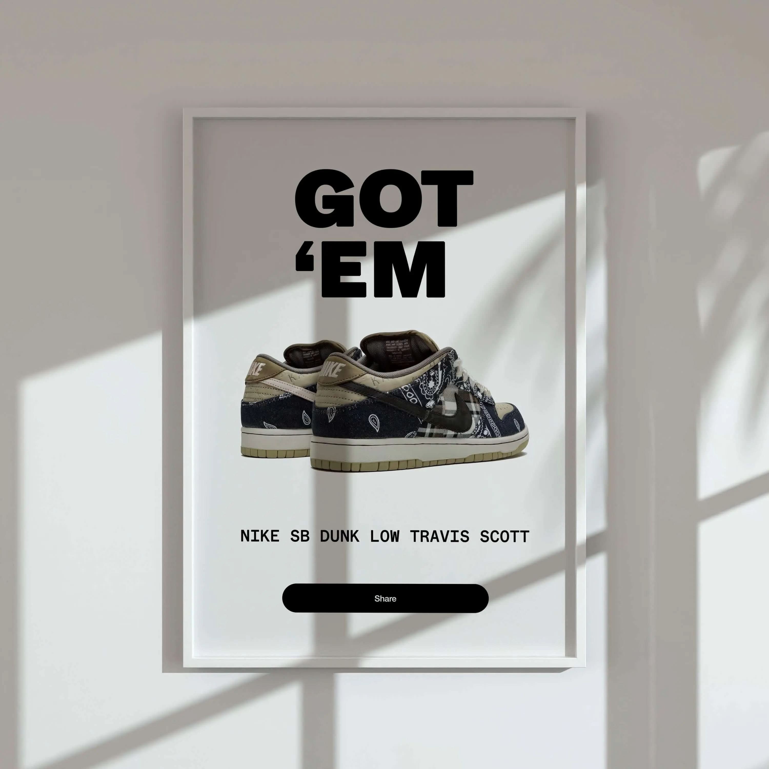 Another poster of sneakers in the Streetwear Printable Poster Set displayed artistically.