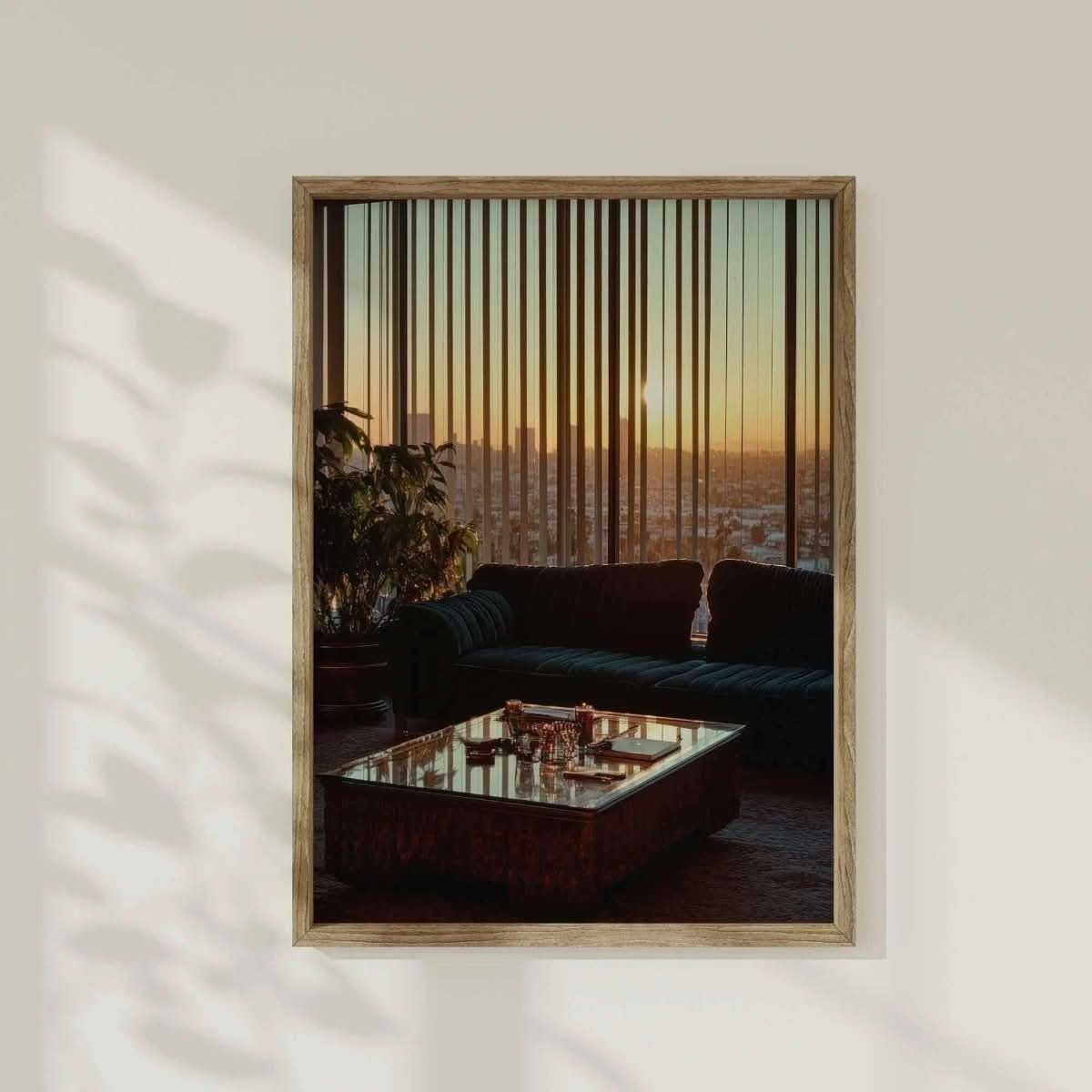 Scenic view of bikers riding along a coastal road at dusk in Vintage Cityscape Poster Set.