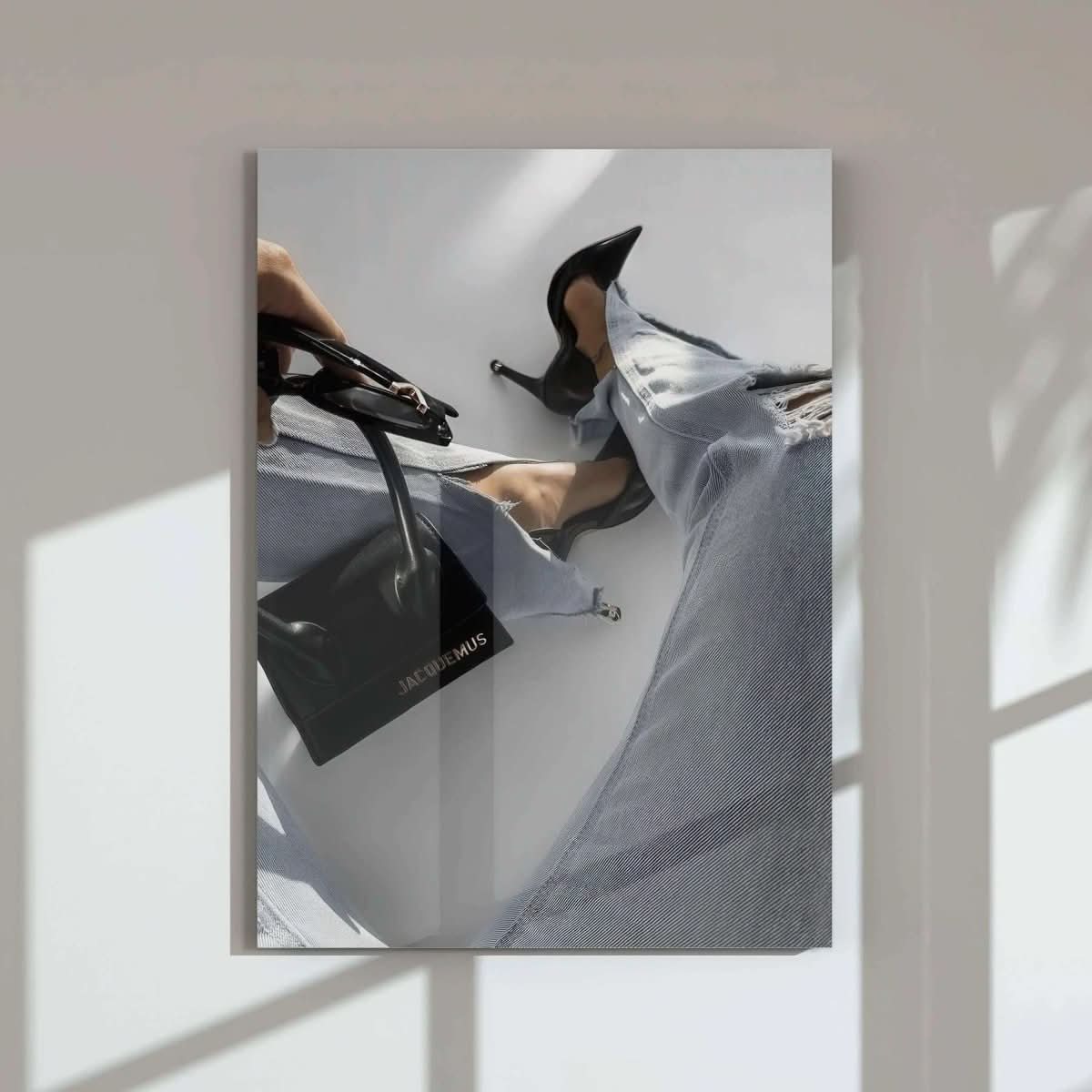 Vintage fashion art print highlighting a fashionable model in a luxury setting.