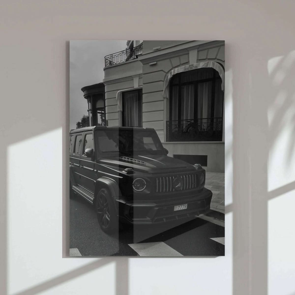 Monochrome Vogue-Inspired Fashion Wall Art Set of 6 featuring a luxury car in an urban setting, framed digital wall art by Haus of Prints.