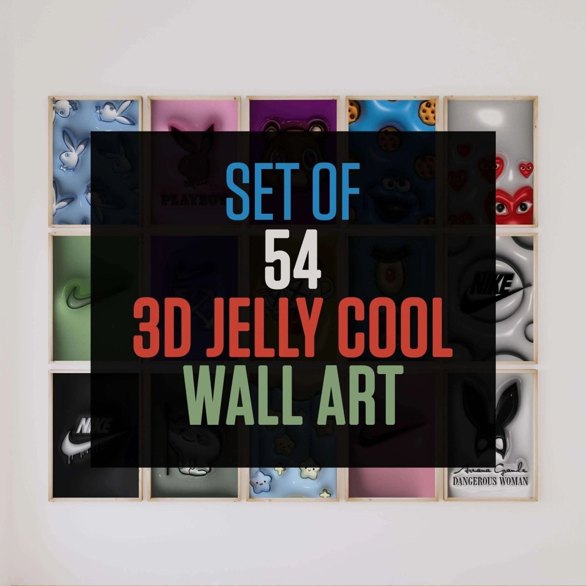 3D Art Hypebeast Poster Set of 54 featuring vibrant, digital wall art prints with urban streetwear themes in a modern living room setting — Haus of Prints.