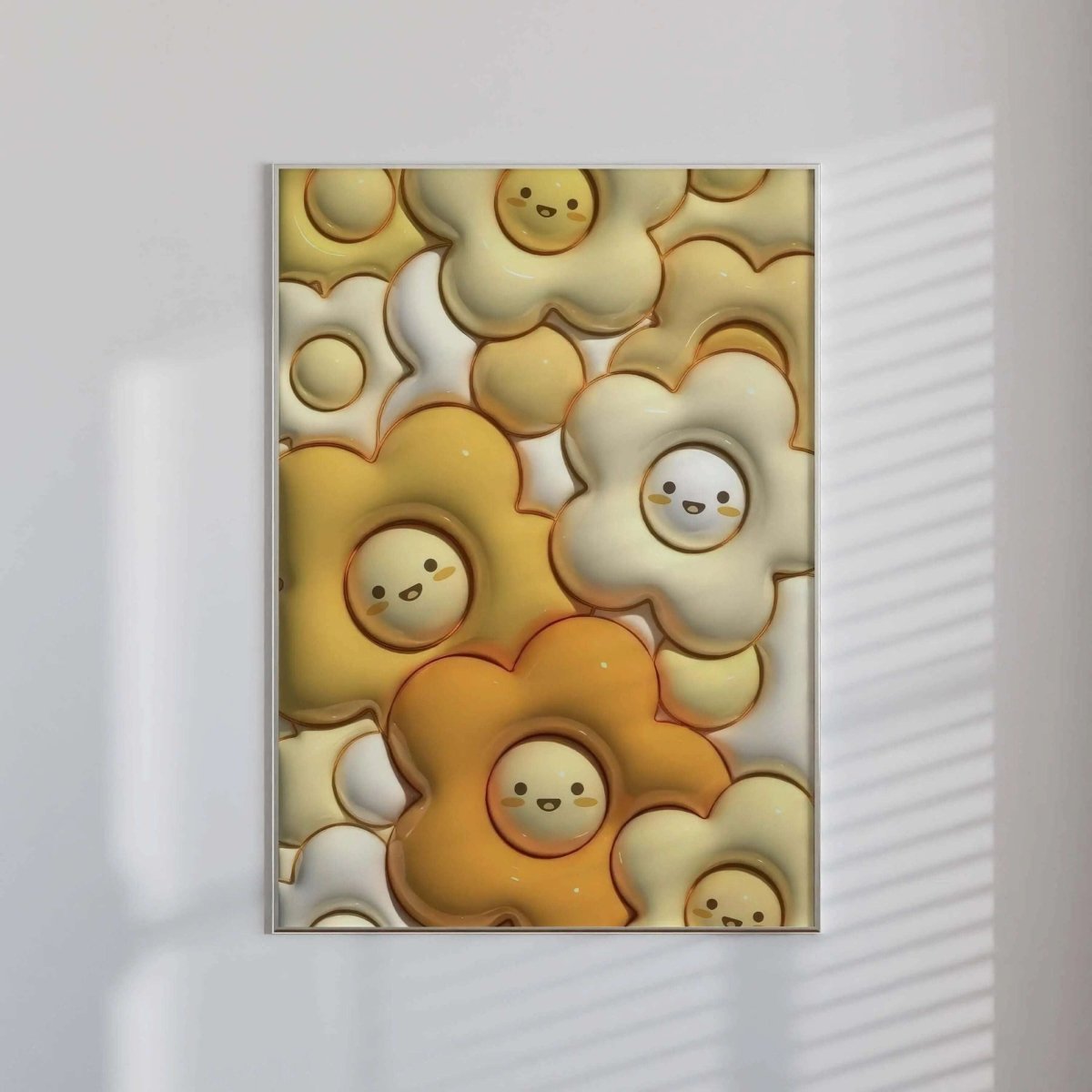 3D floral digital wall art with playful faces in warm tones, framed in a minimalist room, printable art by Haus of Prints 3D Hypebeast Poster Set of 12