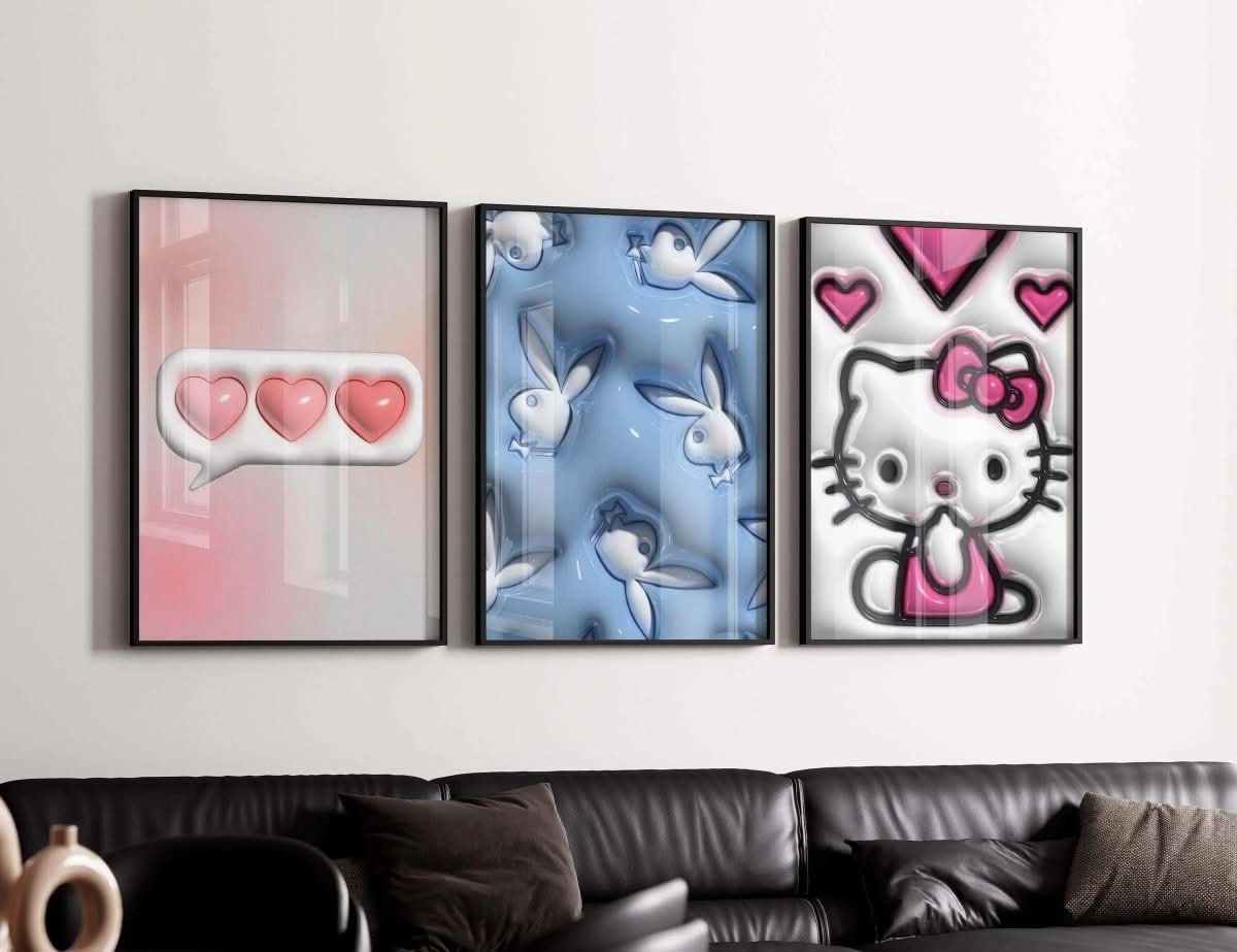 Close-up of playful bunny patterns in bright blue tones, ideal for modern wall art collection.