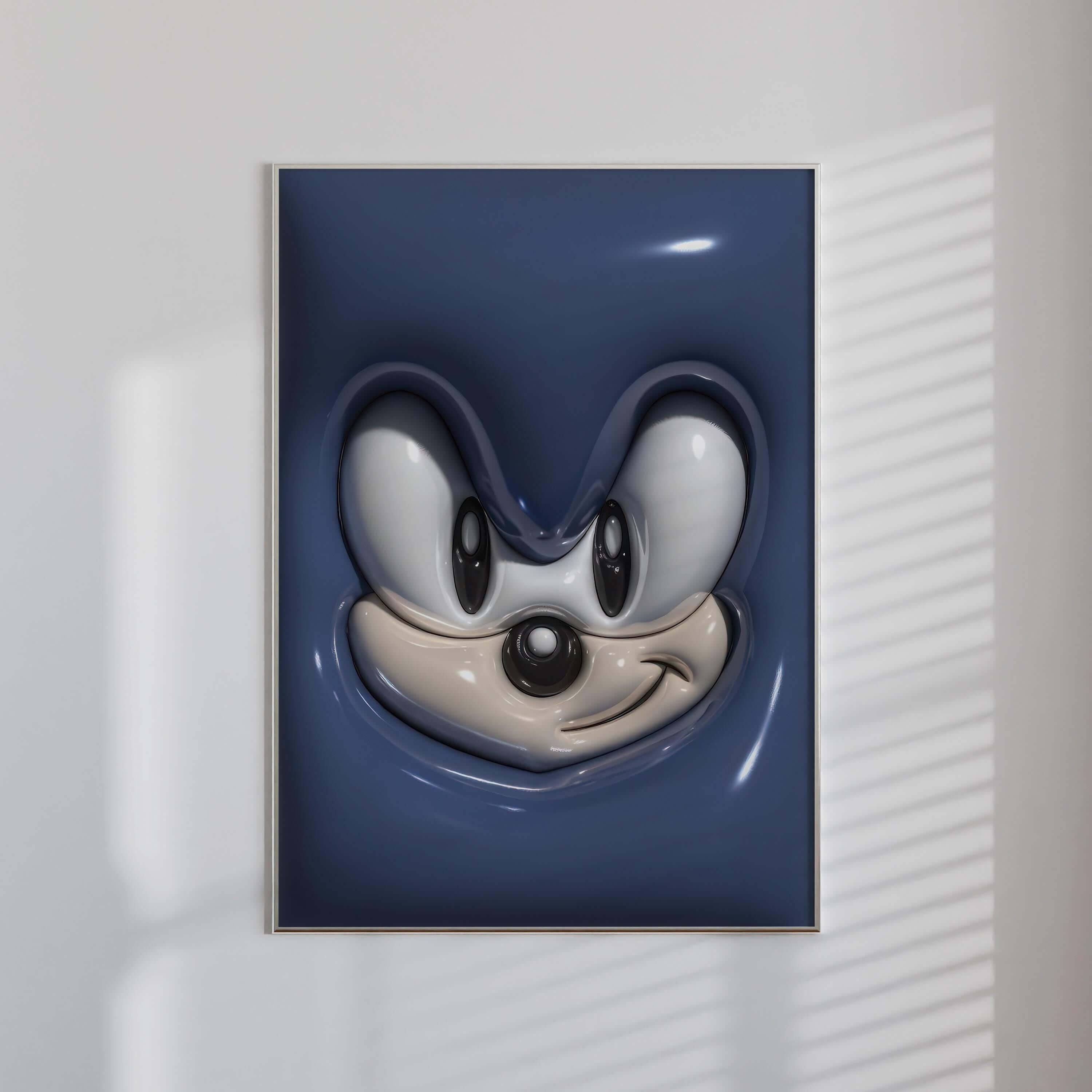 3D wall art poster featuring a cartoon character's smiling face on a blue background.