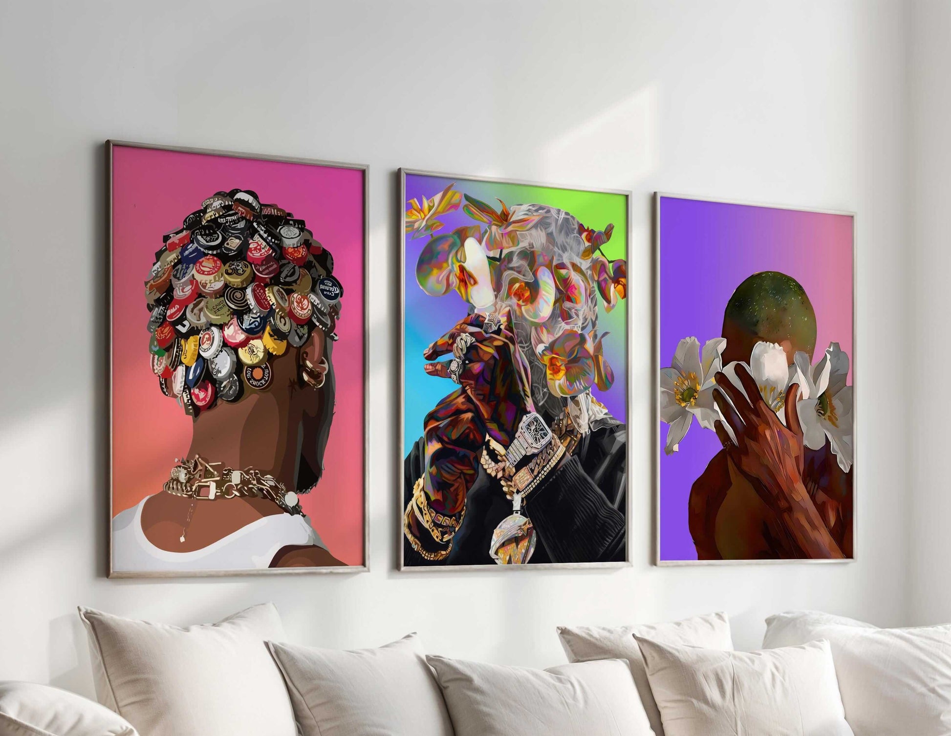 Abstract Flower Black Men Wall Art Set of 3 - Haus of Prints
