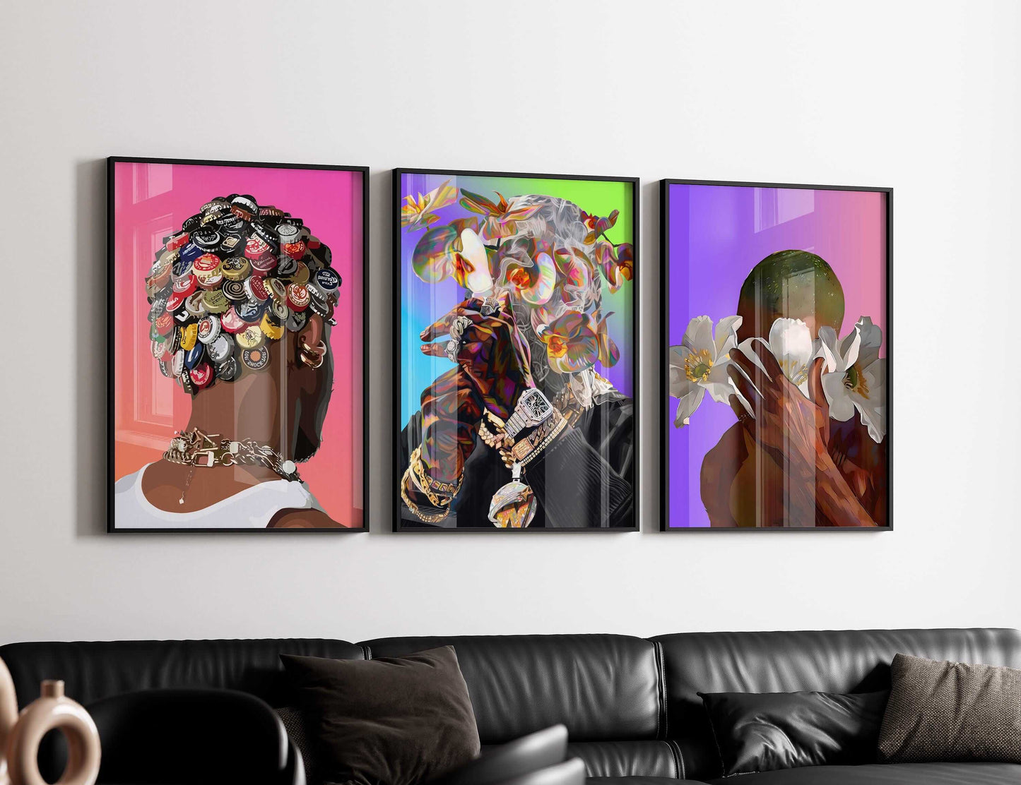 Abstract Flower Black Men Wall Art Set of 3 - Haus of Prints