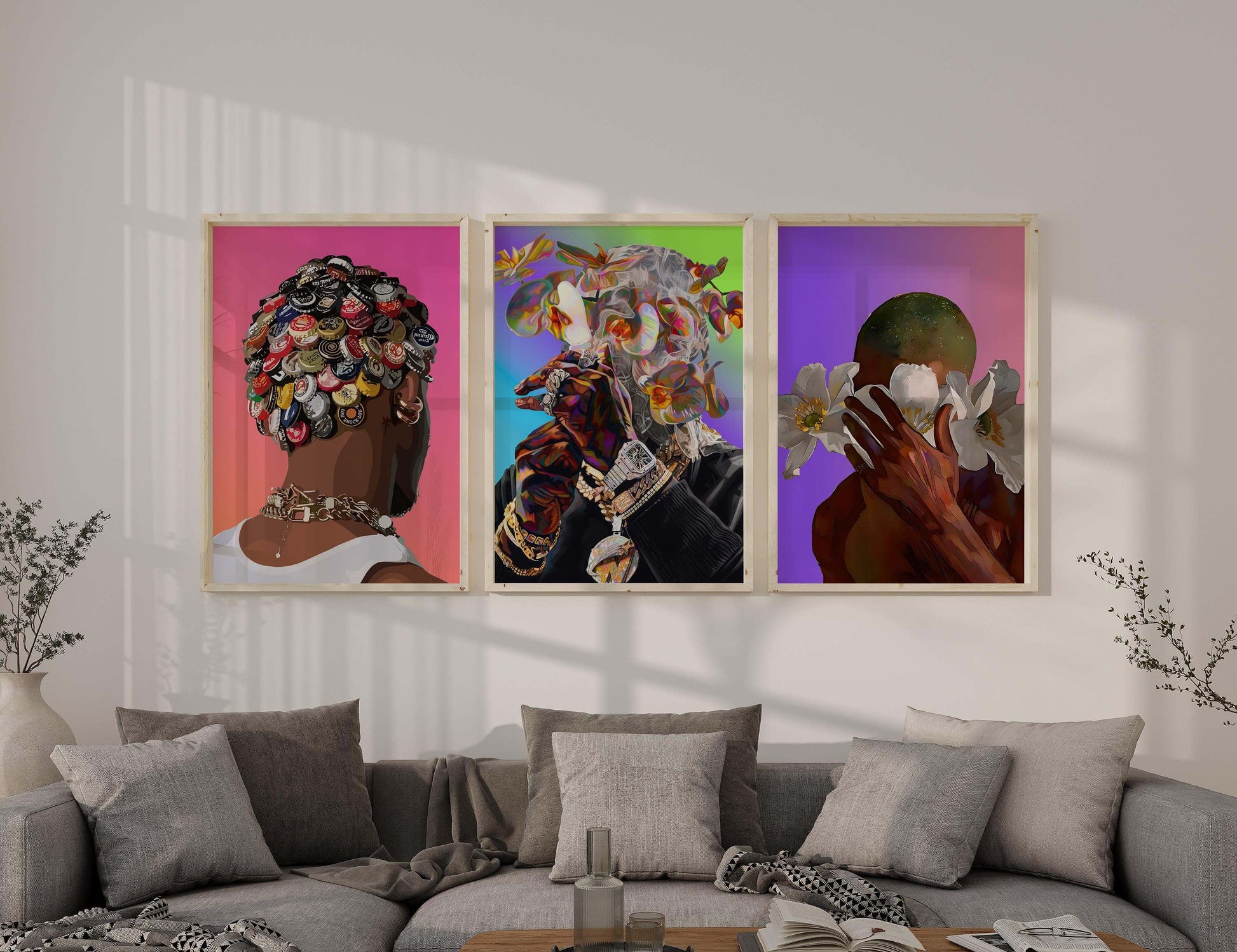 Abstract Flower Black Men Wall Art Set of 3 - Haus of Prints
