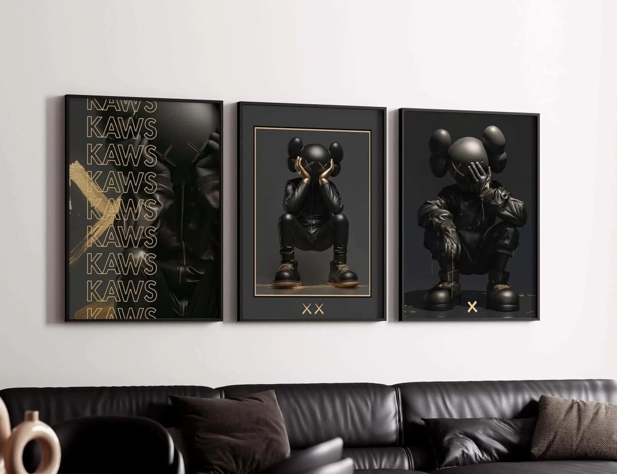 Abstract Gold Hypebeast Poster Set of 3 featuring urban designs with luxurious gold accents.