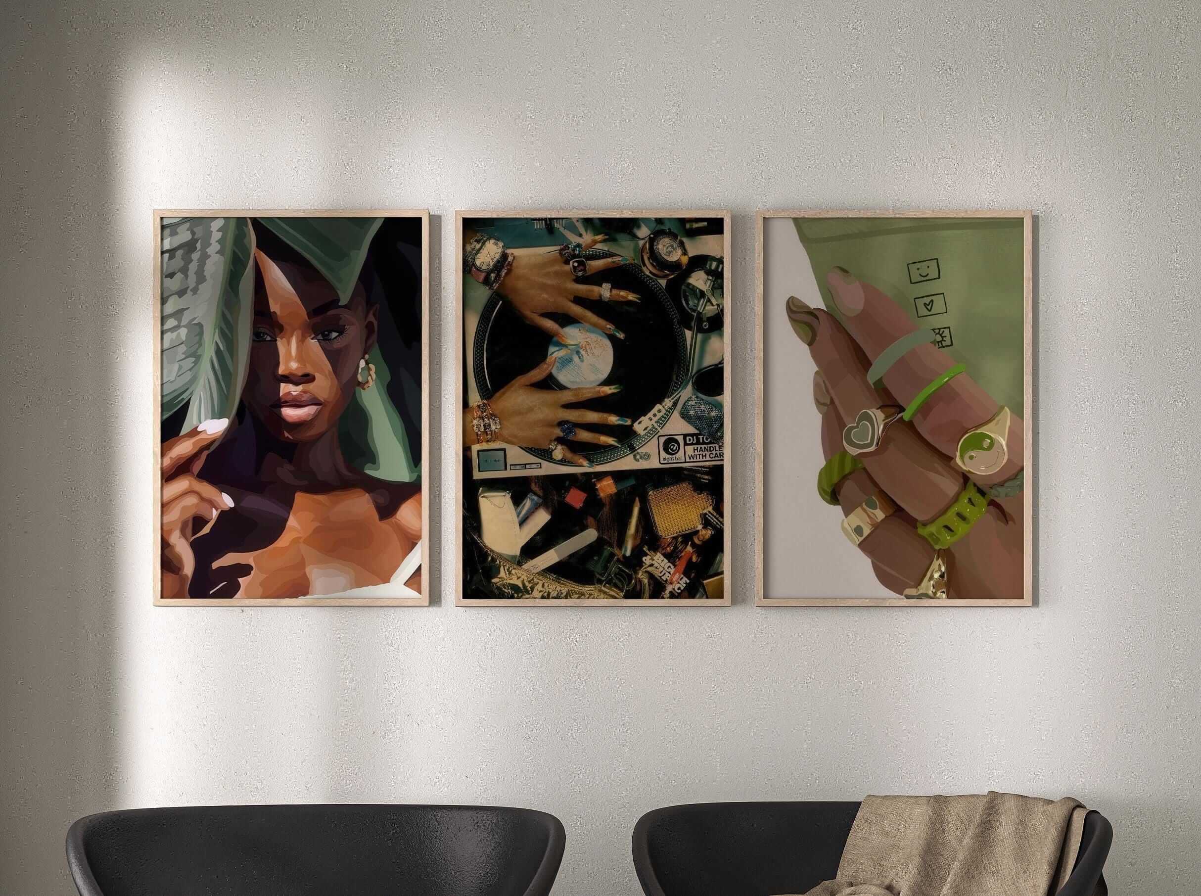 HAUS OF PRINTS Afrocentric Black Woman Art Prints Set of 9 - BLACK ART featuring Afrocentric Black Woman design elements