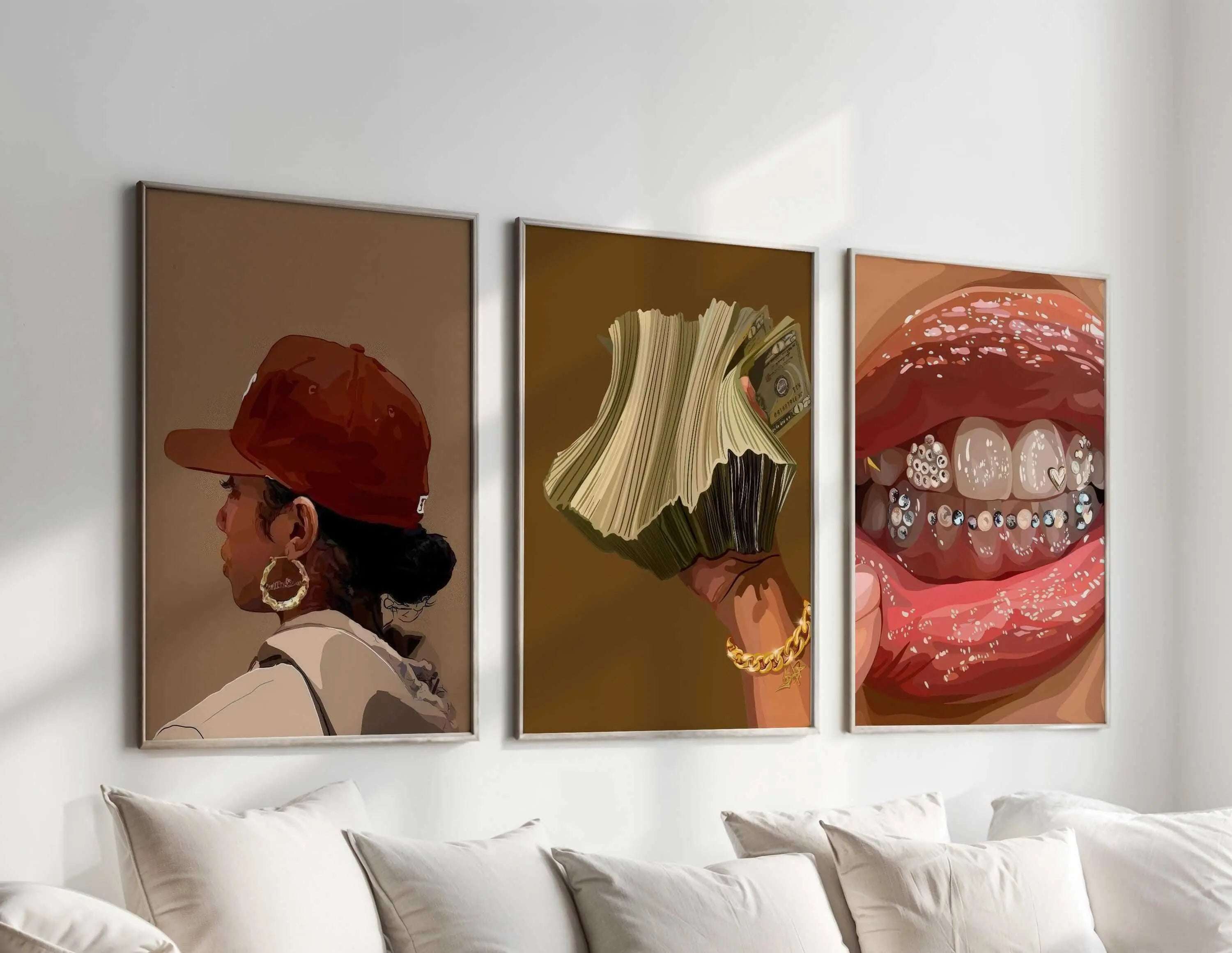 HAUS OF PRINTS Afrocentric Black Woman Art Prints Set of 9 - BLACK ART featuring Afrocentric Black Woman design elements