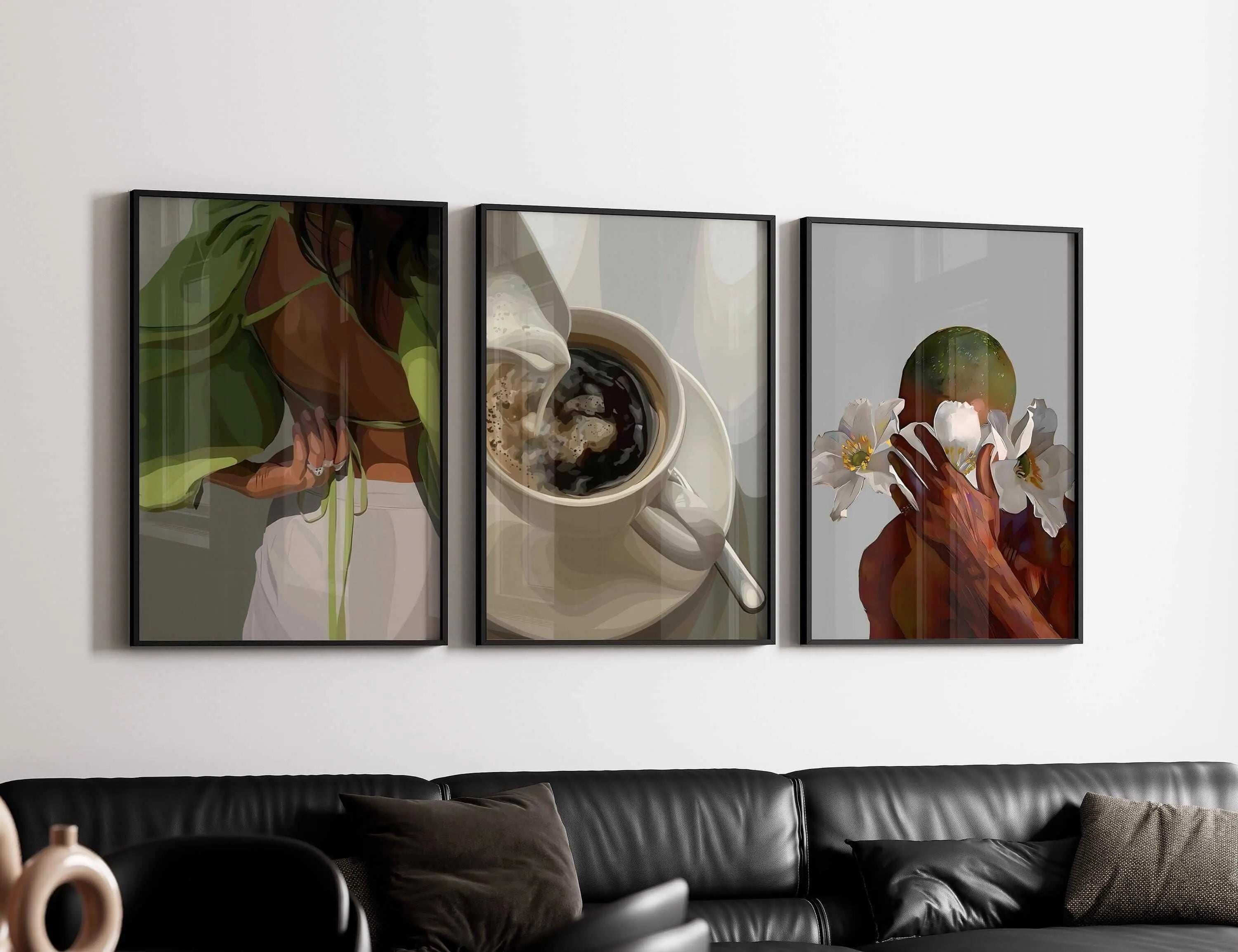 Black Girl Printable Art Set of 6 featuring vibrant Afrocentric digital wall art prints in a modern living room, instant download by Haus of Prints.