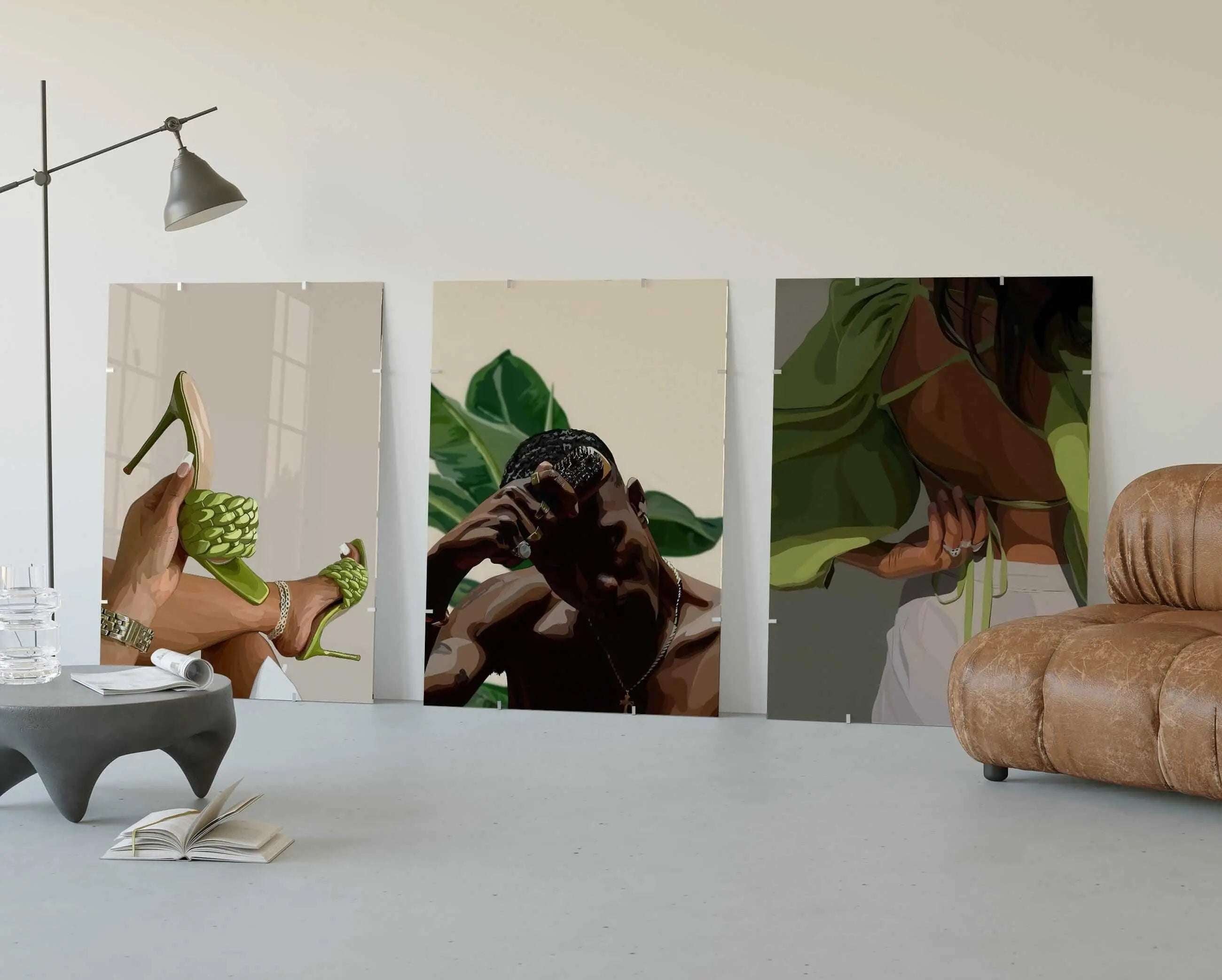 Black Girl Printable Set of 9 featuring Afrocentric digital wall art with vibrant modern artwork displayed in a stylish living room — Haus of Prints.