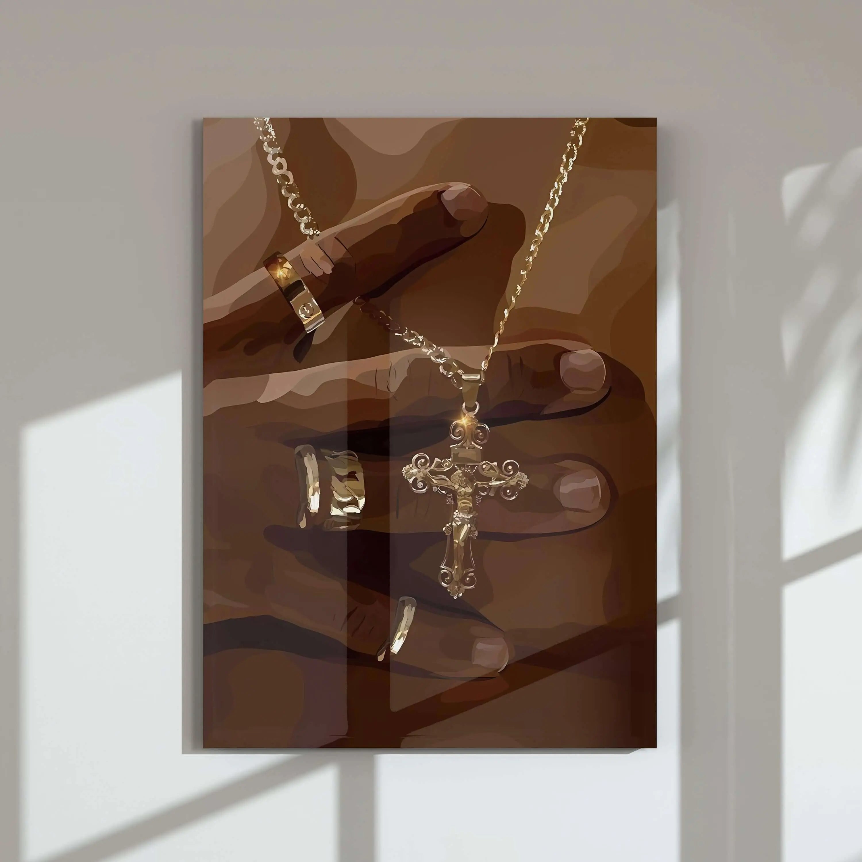 Black Men Urban Poster Set of 6 featuring detailed Afrocentric digital art print of hands with rings and necklace, modern wall art by HAUS OF PRINTS