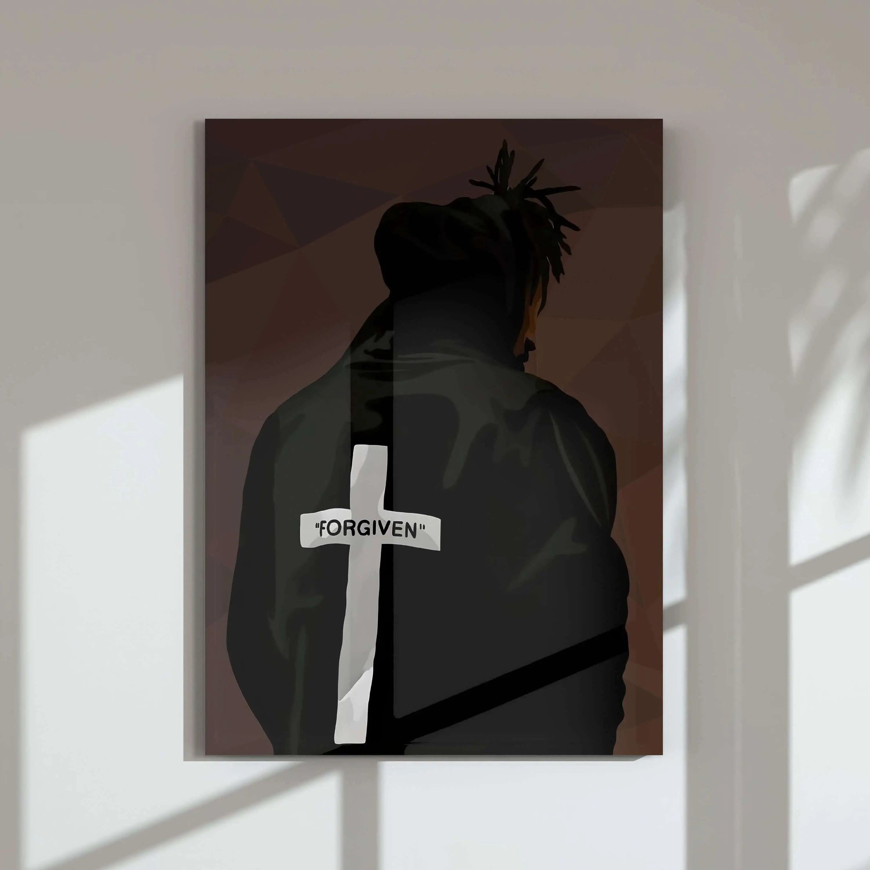 Black Men Urban Poster Set of 6 featuring Afrocentric design with a hooded figure and "Forgiven" cross, digital wall art by Haus of Prints.