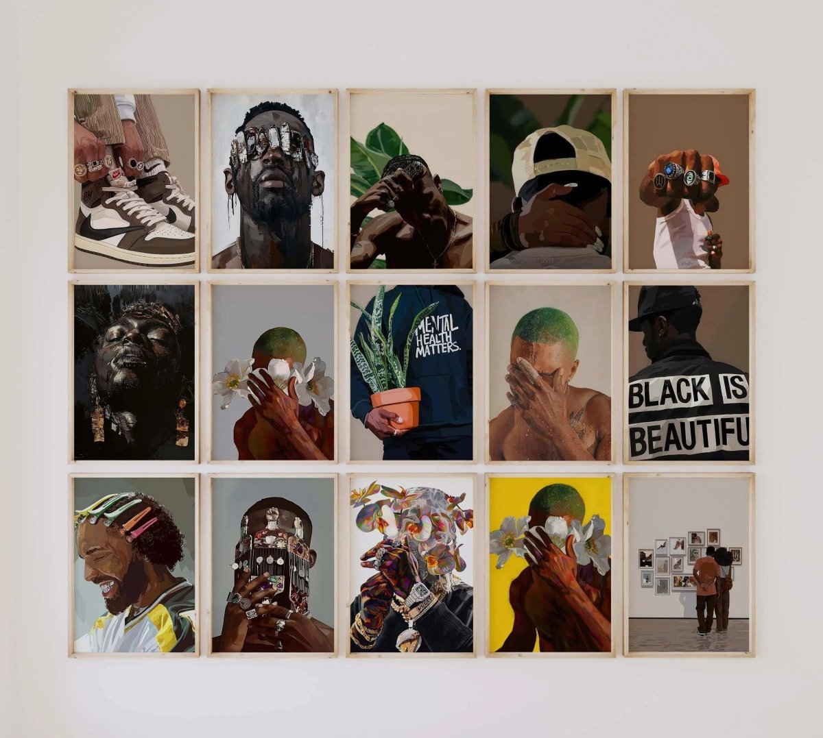 Black Men Wall Art Set of 15, vibrant Afrocentric digital wall art, printable art prints for living room decor — Haus of Prints.