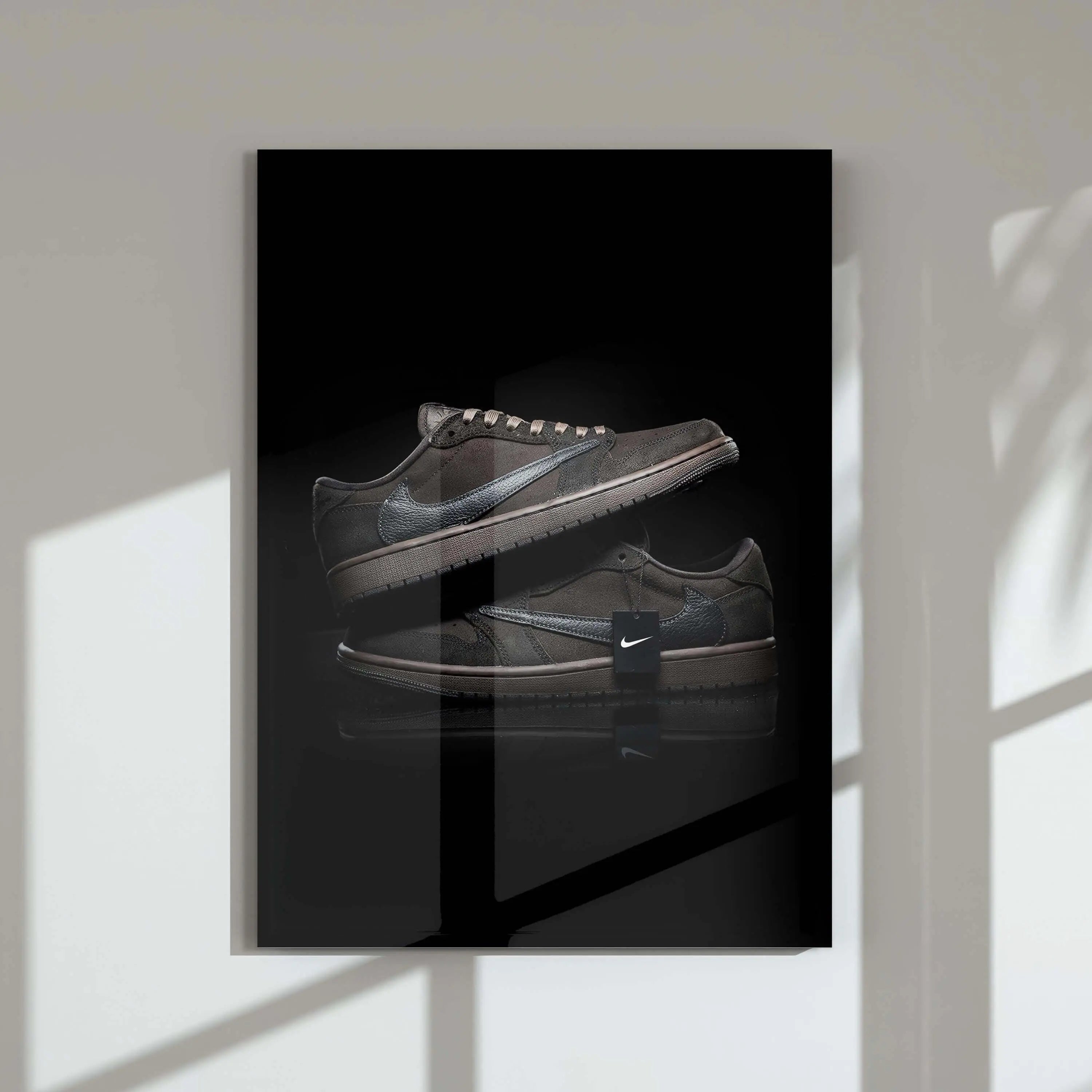 Black Sneaker Wall Art Set of 3 featuring sleek streetwear sneaker digital wall art in a modern living room by Haus of Prints.