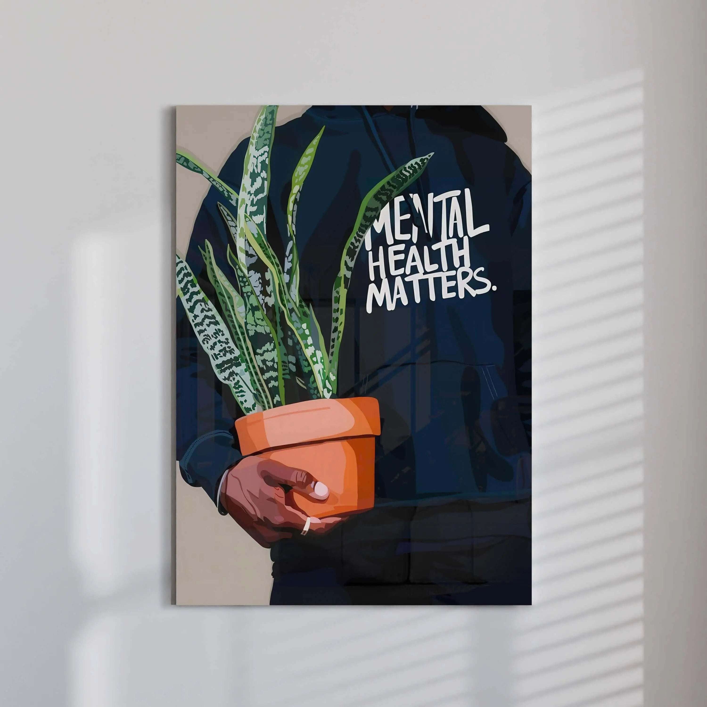 Afrocentric digital wall art printable poster with "Mental Health Matters" text, vibrant plant design for modern home decor by HAUS OF PRINTS.
