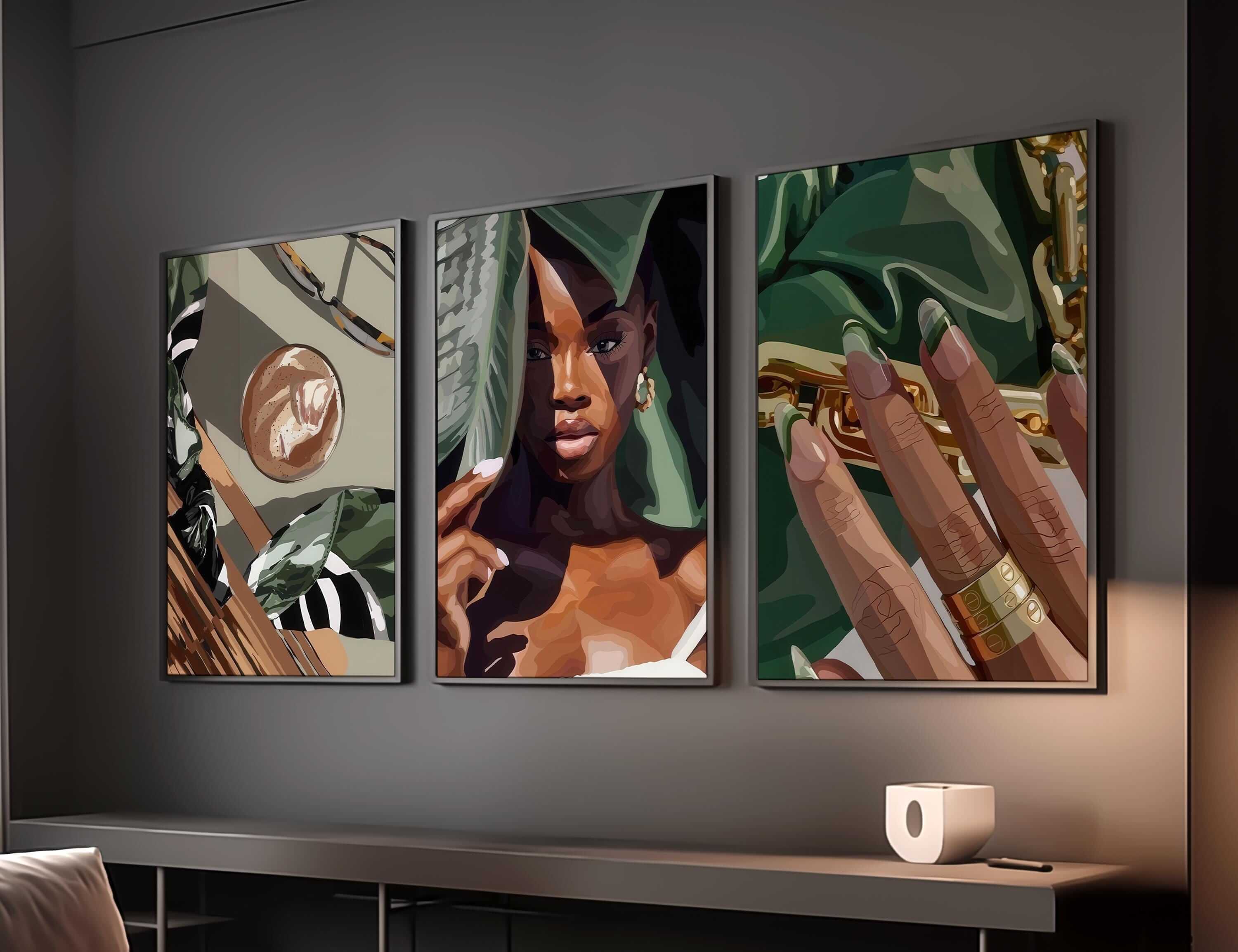 Black Woman Wall Art Set of 3 - Haus of Prints