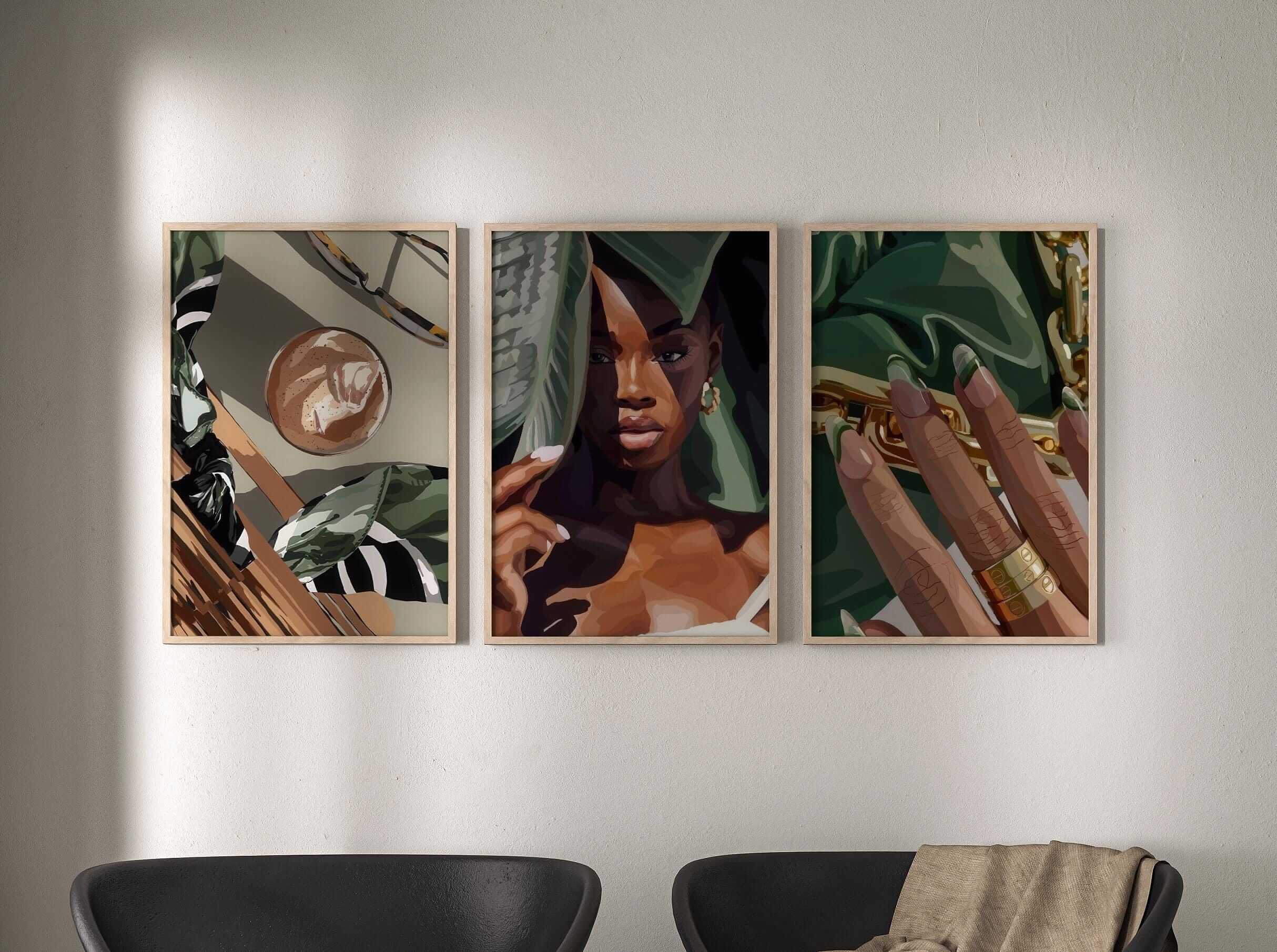 Black Woman Wall Art Set of 3 - Haus of Prints