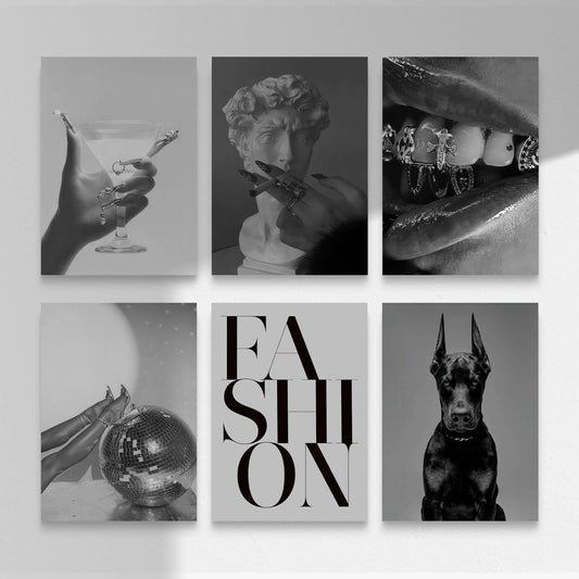 Black and White Designer Wall Art Set of 6 - Haus of Prints