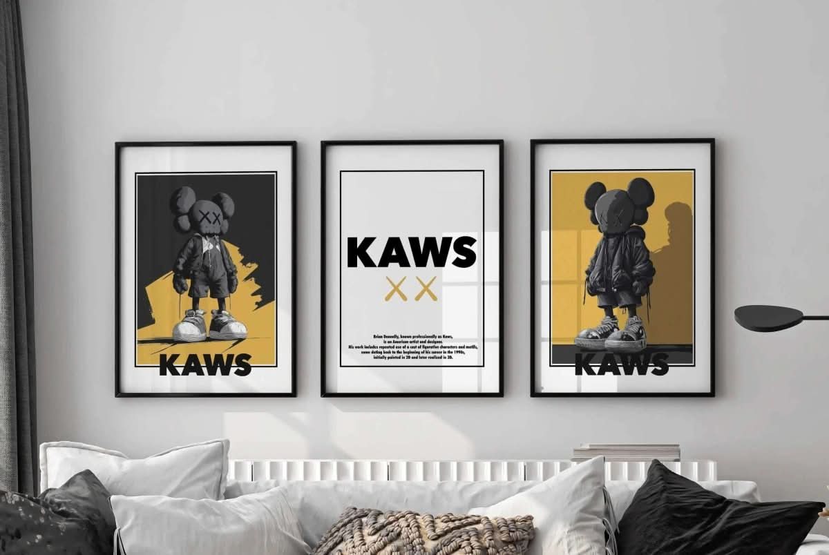 HYPEBEAST KAWS wall art set showcasing striking visual elements in urban style.