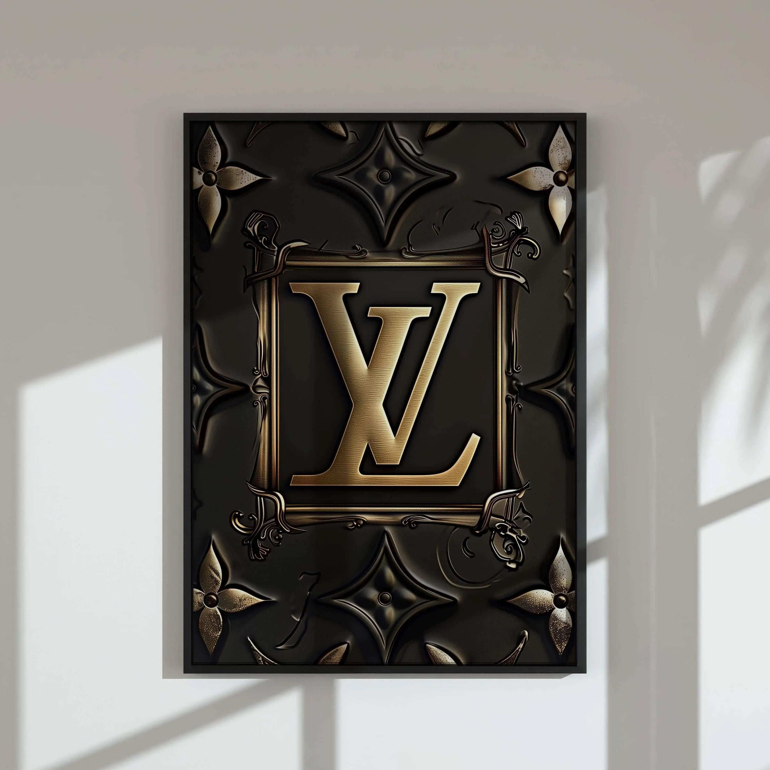 Designer Brand Fashion Wall Art Set of 3 featuring luxury monogram digital wall art in black and gold, modern wall decor by Haus of Prints.