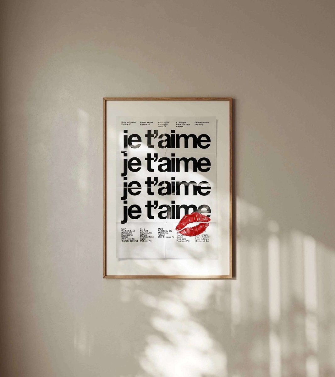 French Quote Poster Room Decor with bold black text and a red lipstick kiss print, framed printable modern wall art for living room — Haus of Prints