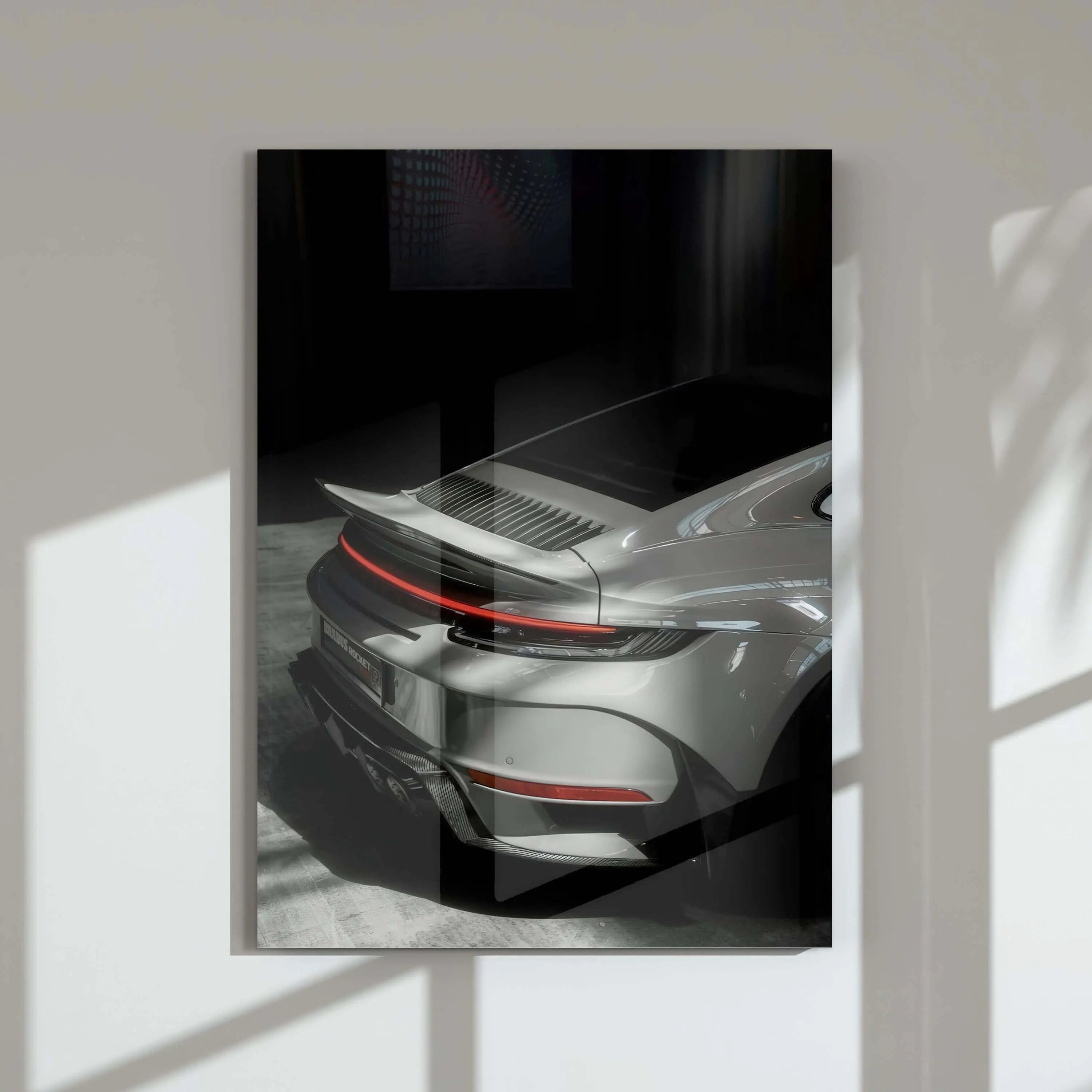GT3 RS Poster Set of 4 featuring luxury car digital wall art in a modern living room setting, printable art by Haus of Prints.