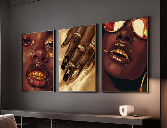 Gold Black Woman Poster Set of 3 - Printable Wall Art by Haus of Prints