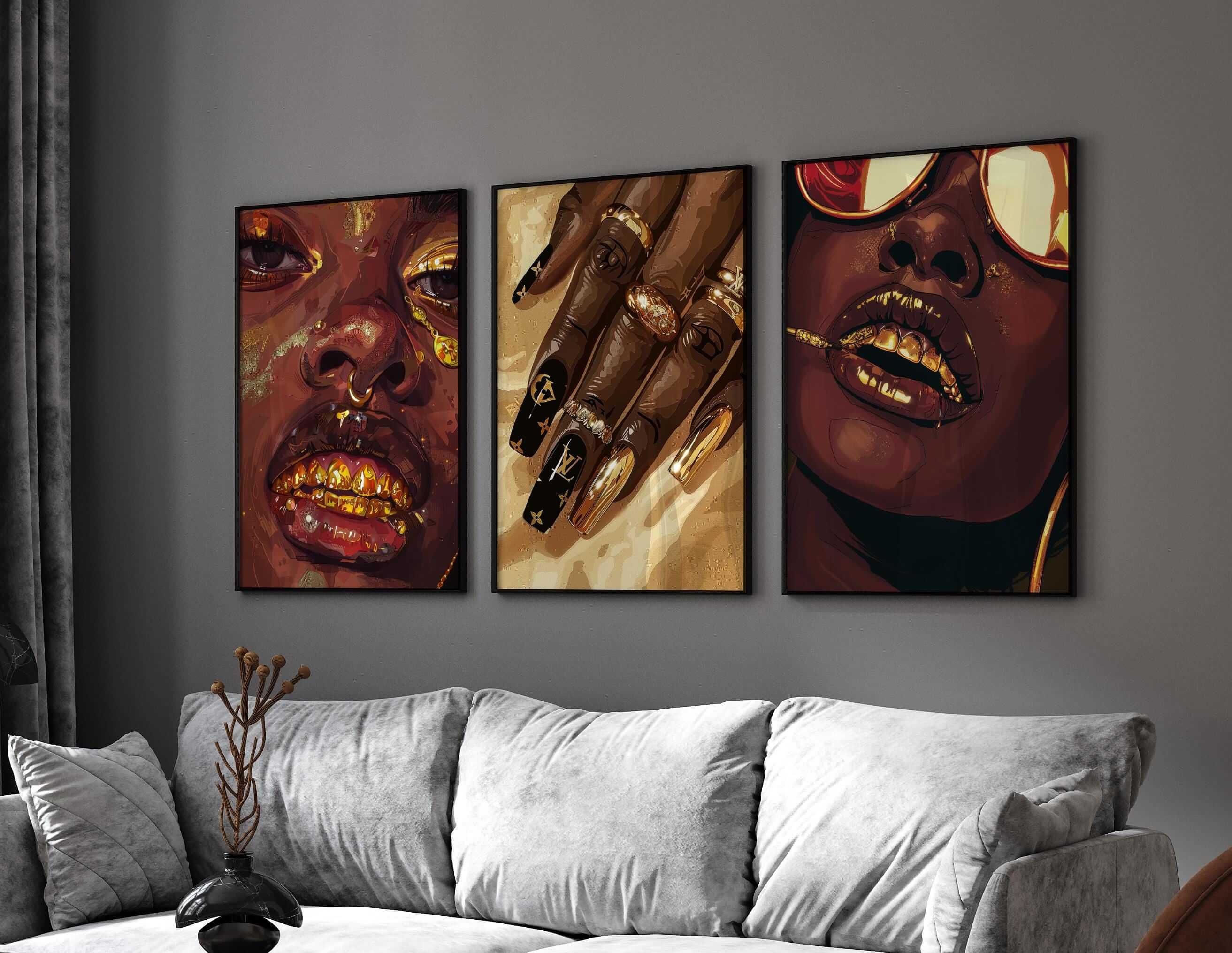 Gold Black Woman Poster Set of 3 - Haus of Prints
