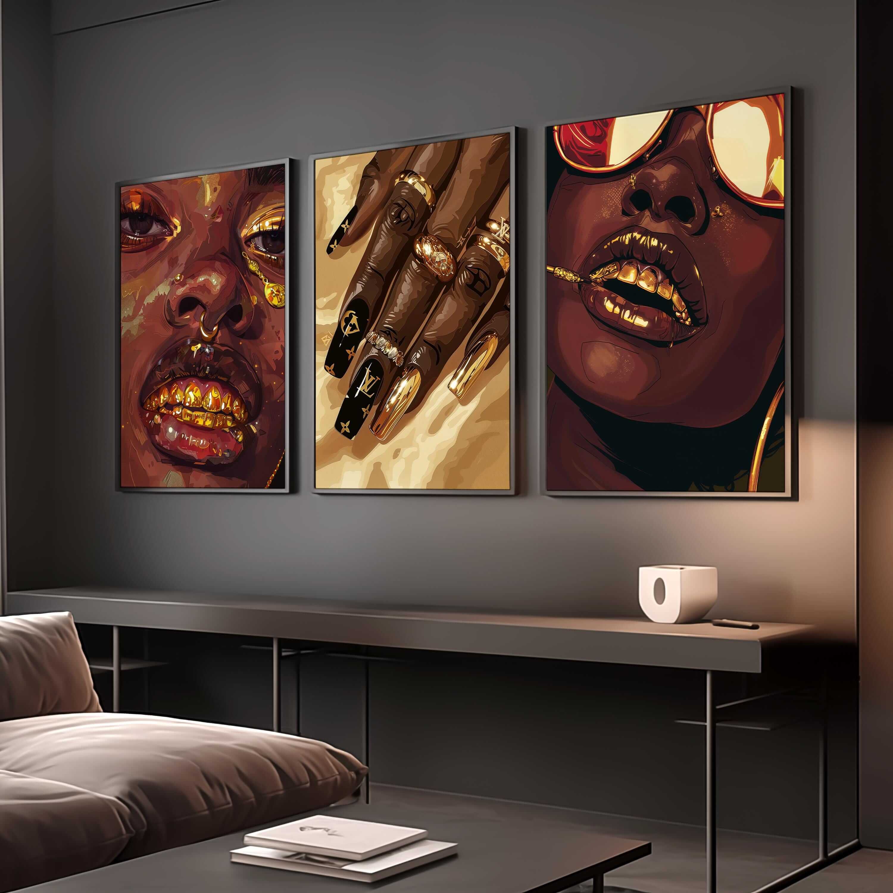 Gold Black Woman Poster Set of 3 - Haus of Prints
