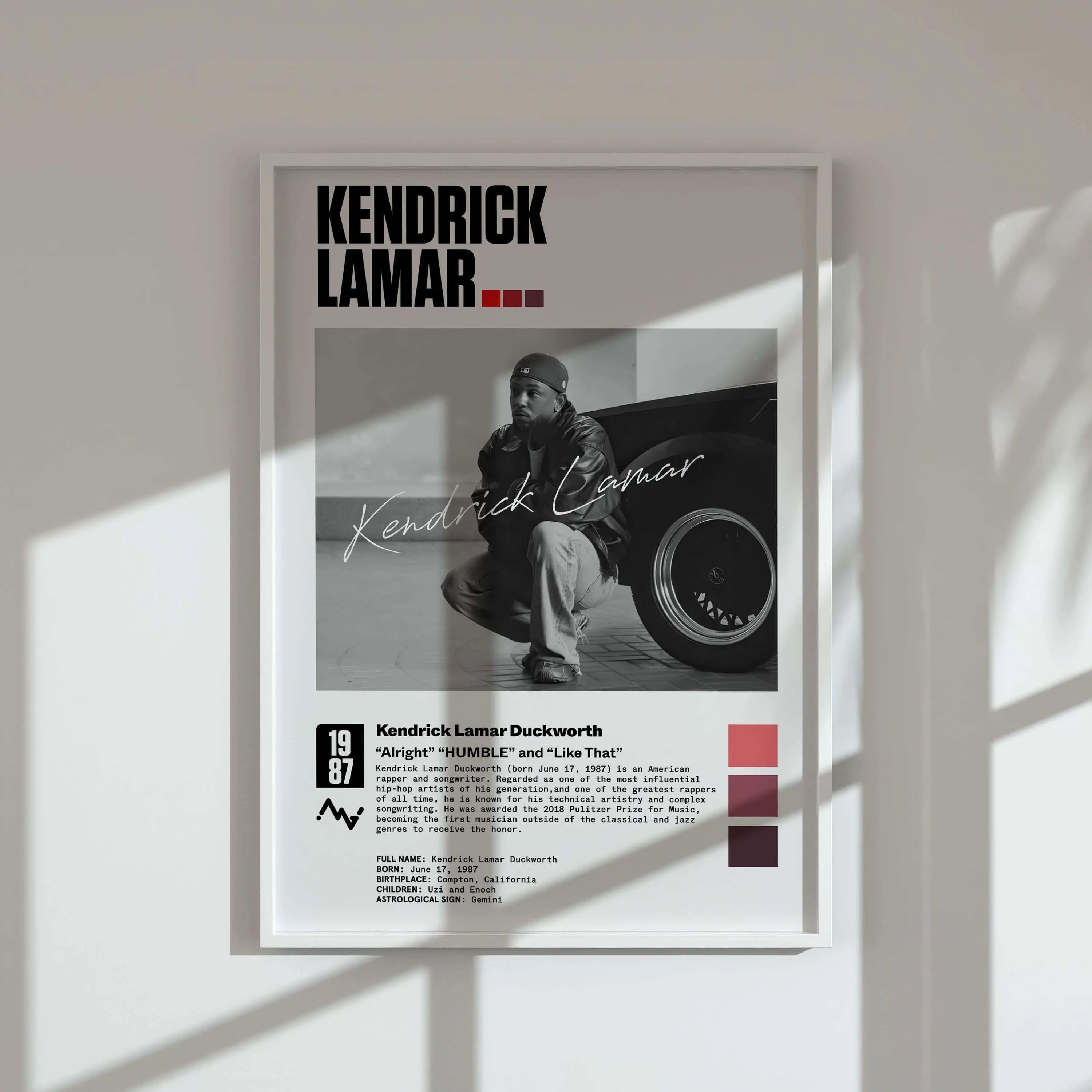 Kendrick Lamar Hip Hop Album Cover Poster digital wall art with black and white tones in modern living room, printable art by Haus of Prints