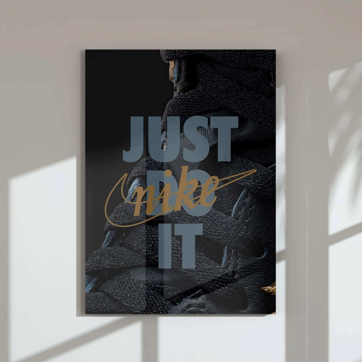 Hypebeast Nike Sneaker Wall Art Set of 3 showing close-up sneaker print with “Just Nike It” text, digital wall art, Haus of Prints.