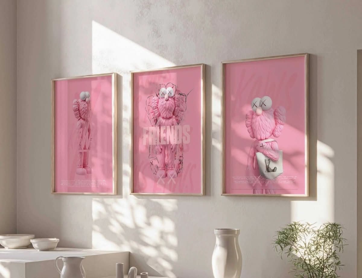 Hypebeast Pink Wall Art Set of 3 featuring vibrant urban-themed designs in pink tones.