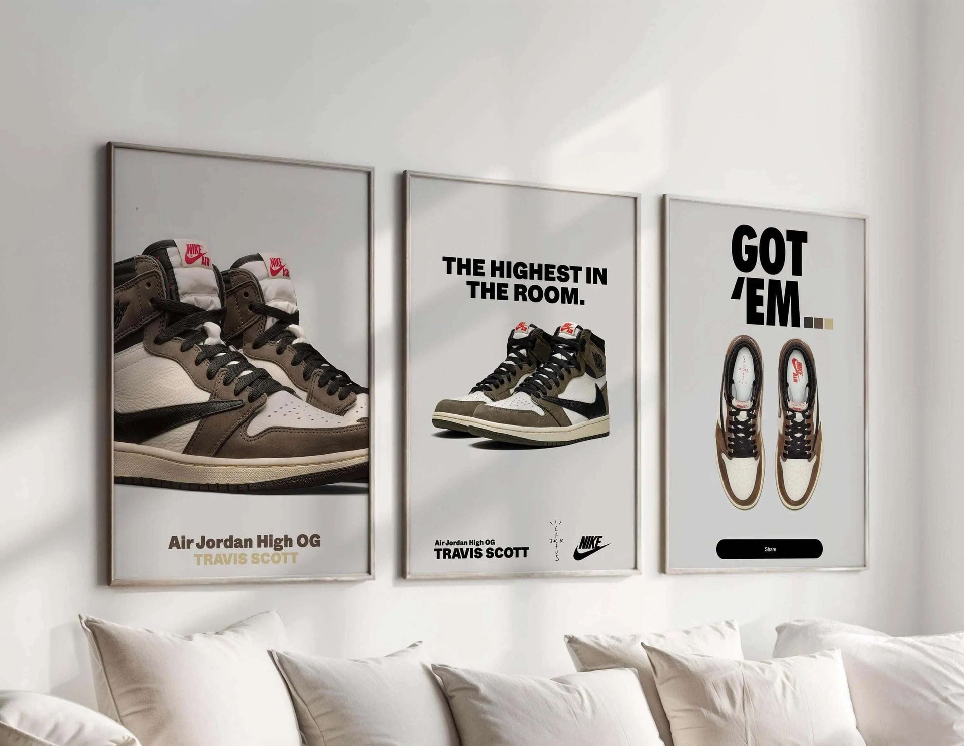 Hypebeast Sneaker Room Decor Set of 3 featuring iconic sneaker designs, perfect for street-style enthusiasts.