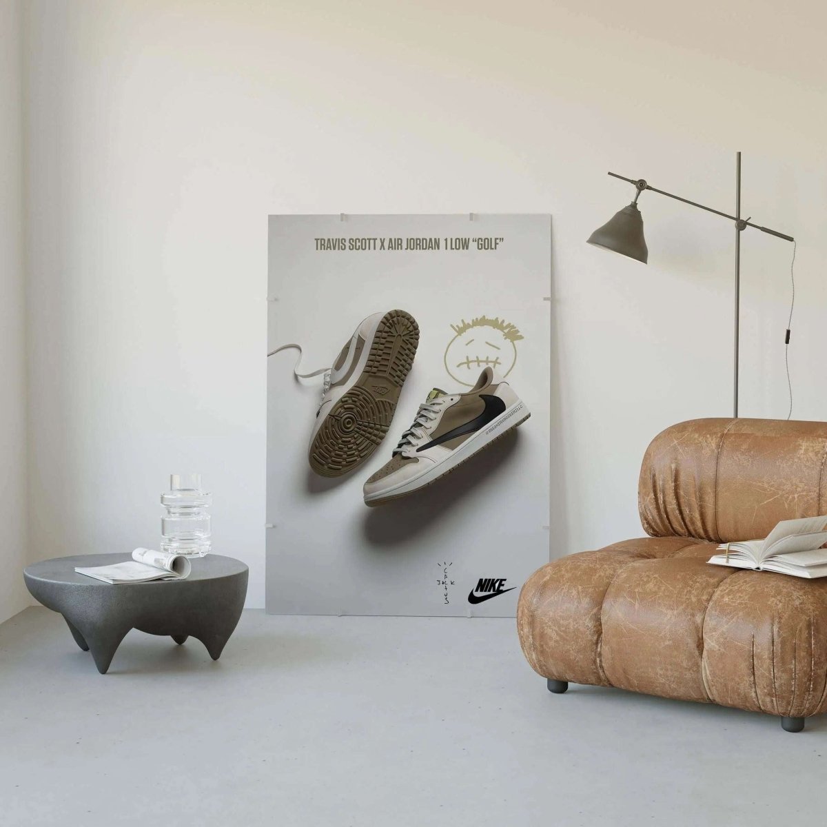 Hypebeast Sneaker Wall Art Set of 2 featuring Travis Scott Air Jordan digital wall art in modern living room by HAUS OF PRINTS