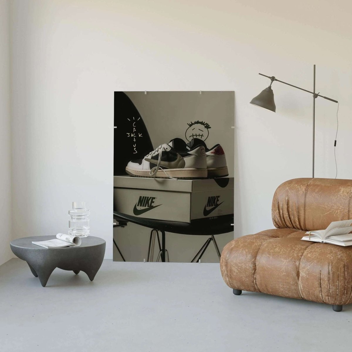 Hypebeast Sneaker Wall Art Set of 2 featuring Nike shoes on box, digital wall art in minimalist living room by Haus of Prints
