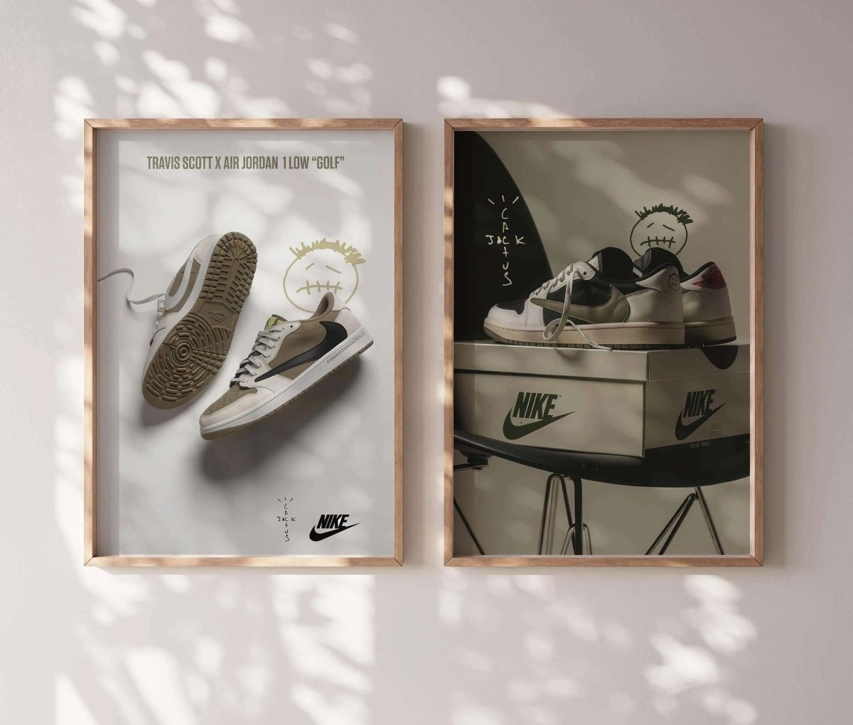 Hypebeast Sneaker Wall Art Set of 2 featuring framed digital sneaker art prints in a modern living room setting — Haus of Prints