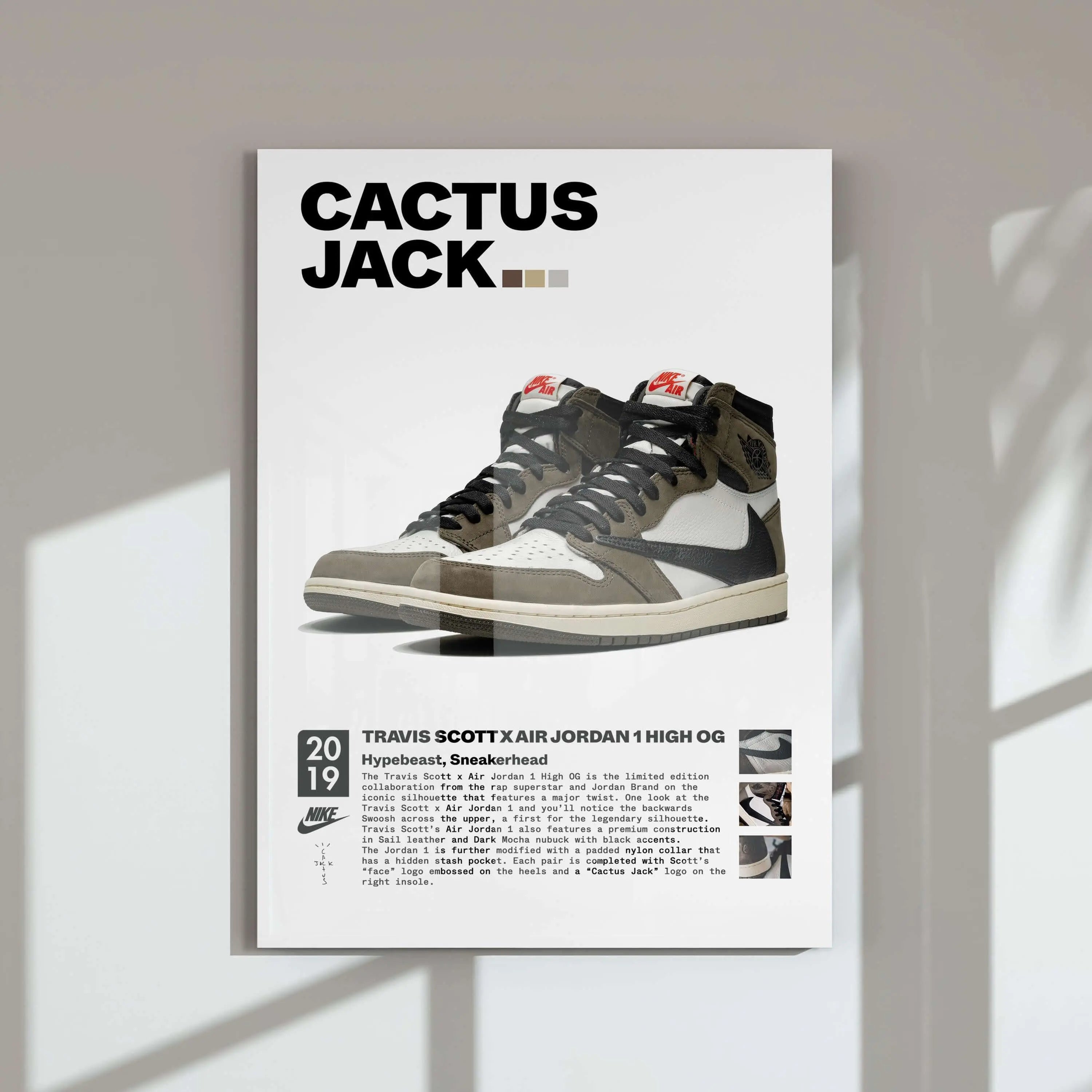 Hypebeast Sneakerhead Poster Set of 3 featuring Travis Scott Air Jordan digital wall art, framed in modern living room by Haus of Prints