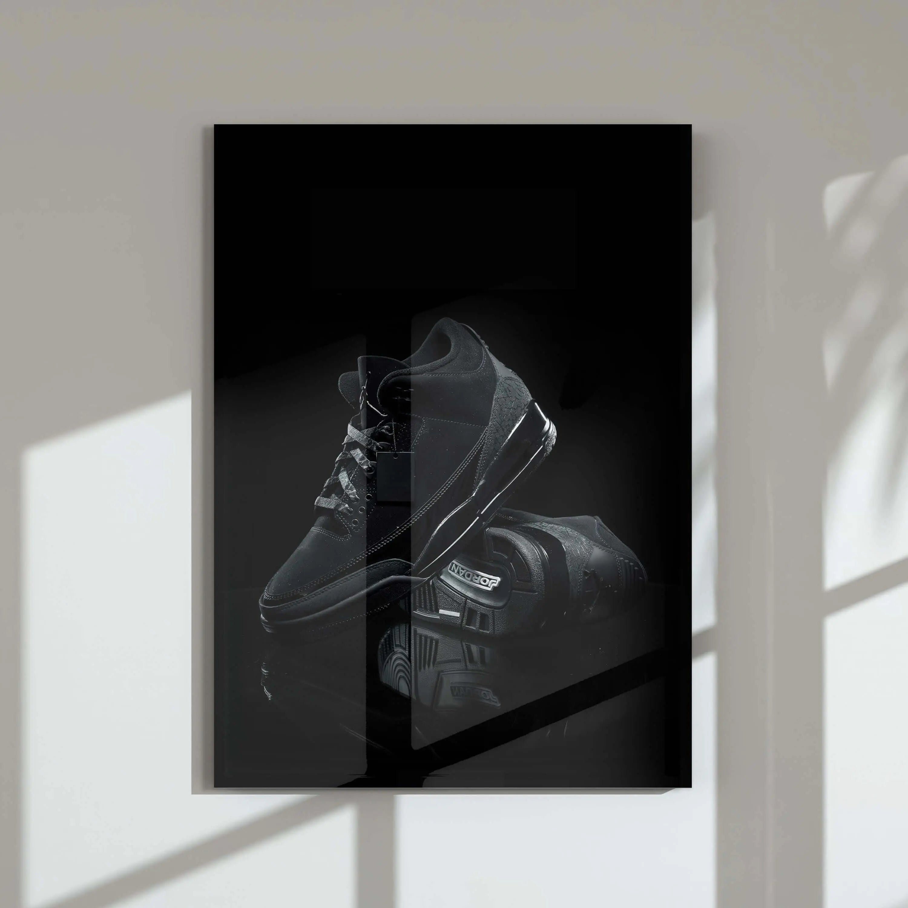 Hypebeast Sneakerhead Wall Art Set of 3 featuring black sneaker digital wall art in modern living room, printable art by HAUS OF PRINTS