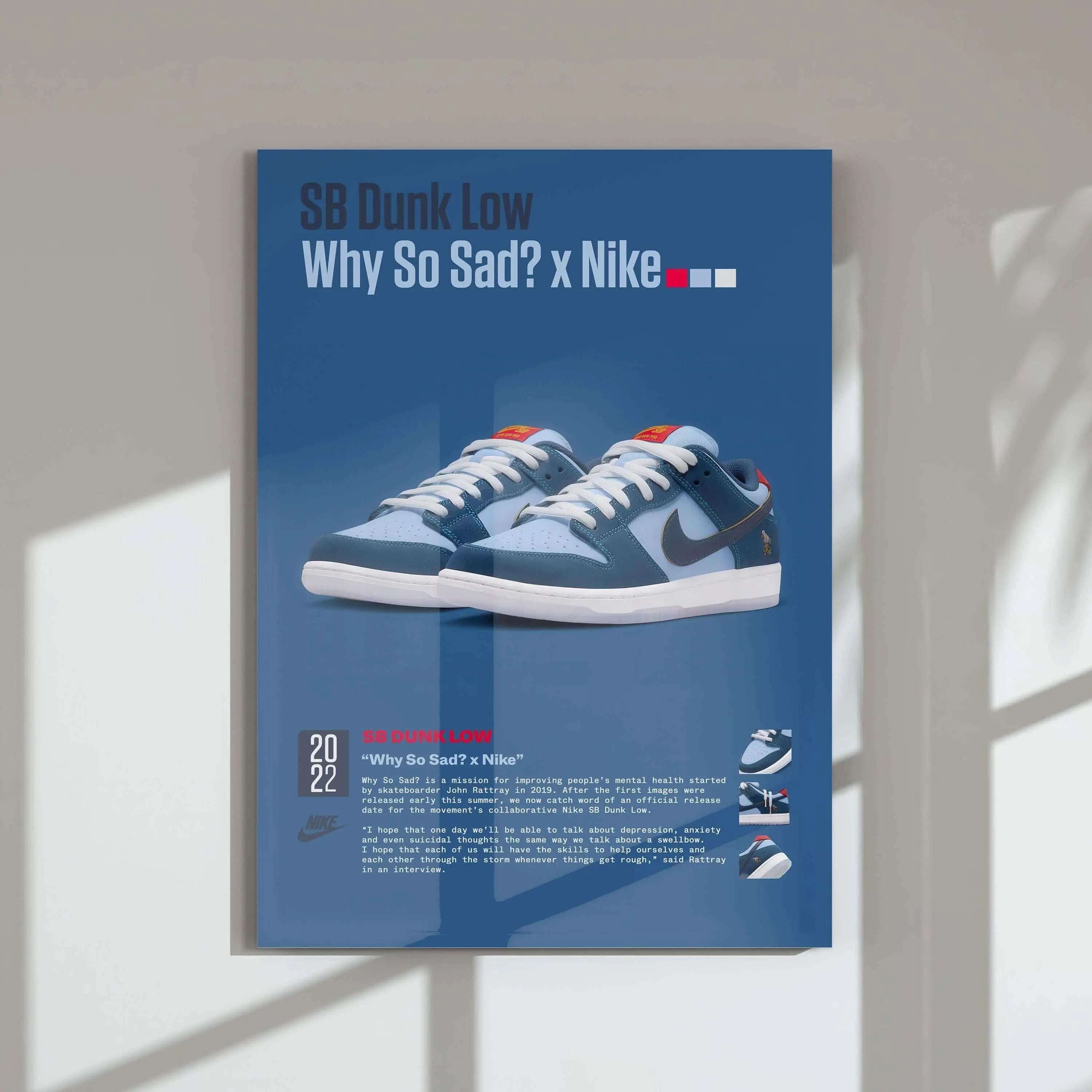 Hypebeast Streetwear Wall Art Set of 3 featuring SB Dunk Low sneaker digital wall art print in blue for modern living room decor — Haus of Prints