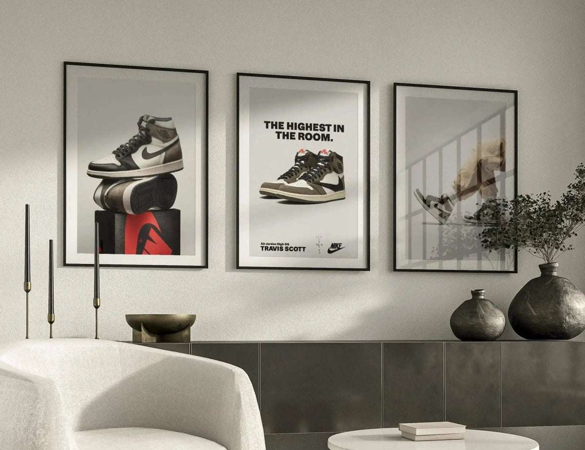 HAUS OF PRINTS Luxury Fashion Air Jordan Wall Art Set of 3 - SNEAKERS POSTERS featuring Luxury Fashion Air Jordan design elements