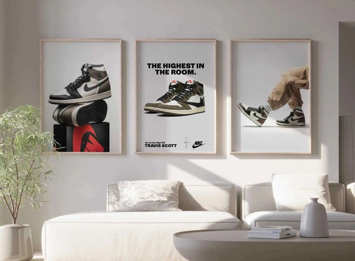 HAUS OF PRINTS Luxury Fashion Air Jordan Wall Art Set of 3 - SNEAKERS POSTERS featuring Luxury Fashion Air Jordan design elements