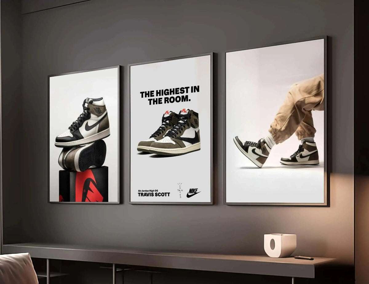 HAUS OF PRINTS Luxury Fashion Air Jordan Wall Art Set of 3 - SNEAKERS POSTERS featuring Luxury Fashion Air Jordan design elements