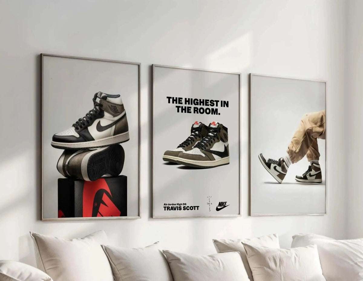 HAUS OF PRINTS Luxury Fashion Air Jordan Wall Art Set of 3 - SNEAKERS POSTERS featuring Luxury Fashion Air Jordan design elements