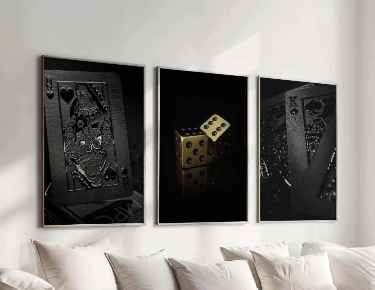 Close-up view of the Queen of Hearts card art, showcasing its bold and elegant details for modern decor.