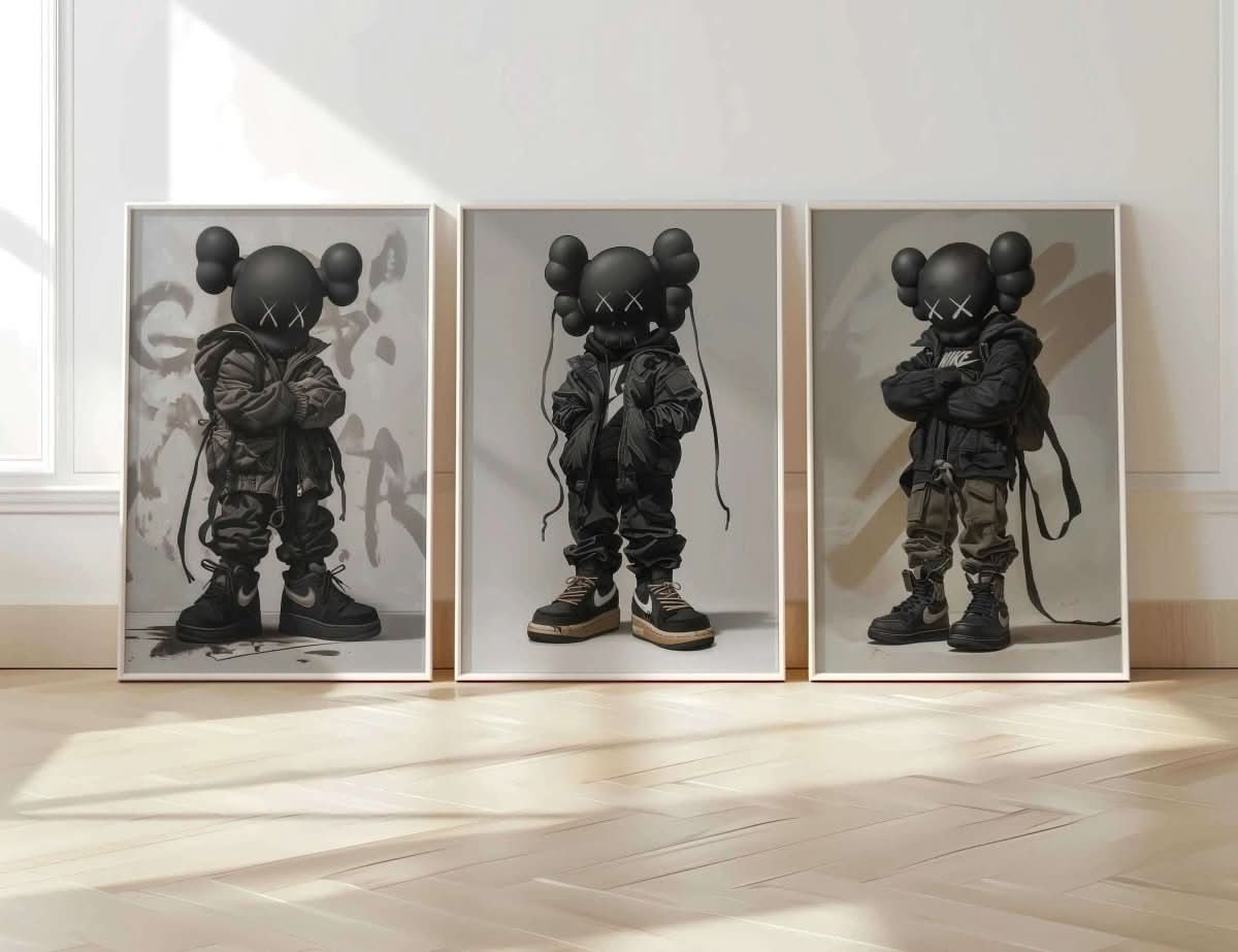 HYPEBEAST KAWS style Nike Designer Toys Poster set displaying street culture vibes in minimalist design.