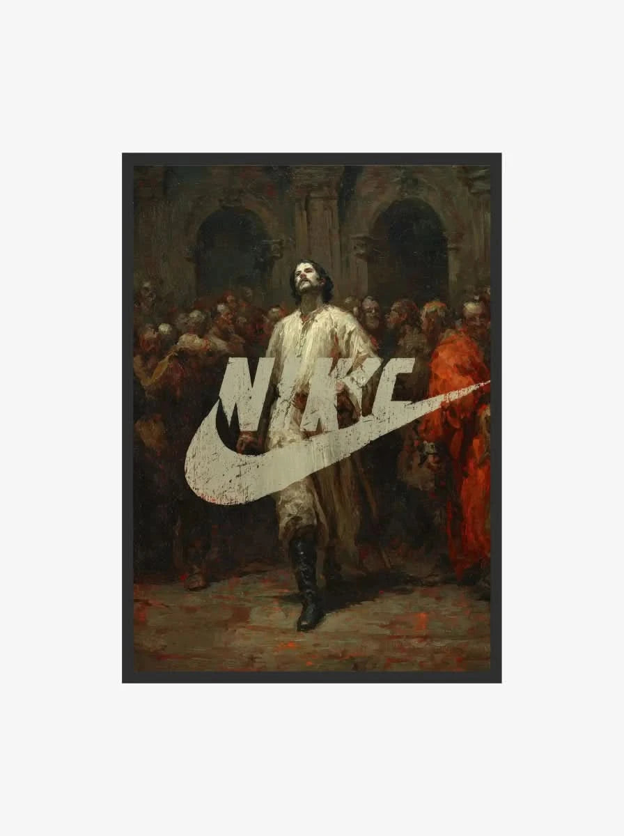 Bold Nike Renaissance Wall Art Print – Swoosh Classic featuring a lone figure with vibrant baroque brushstrokes.