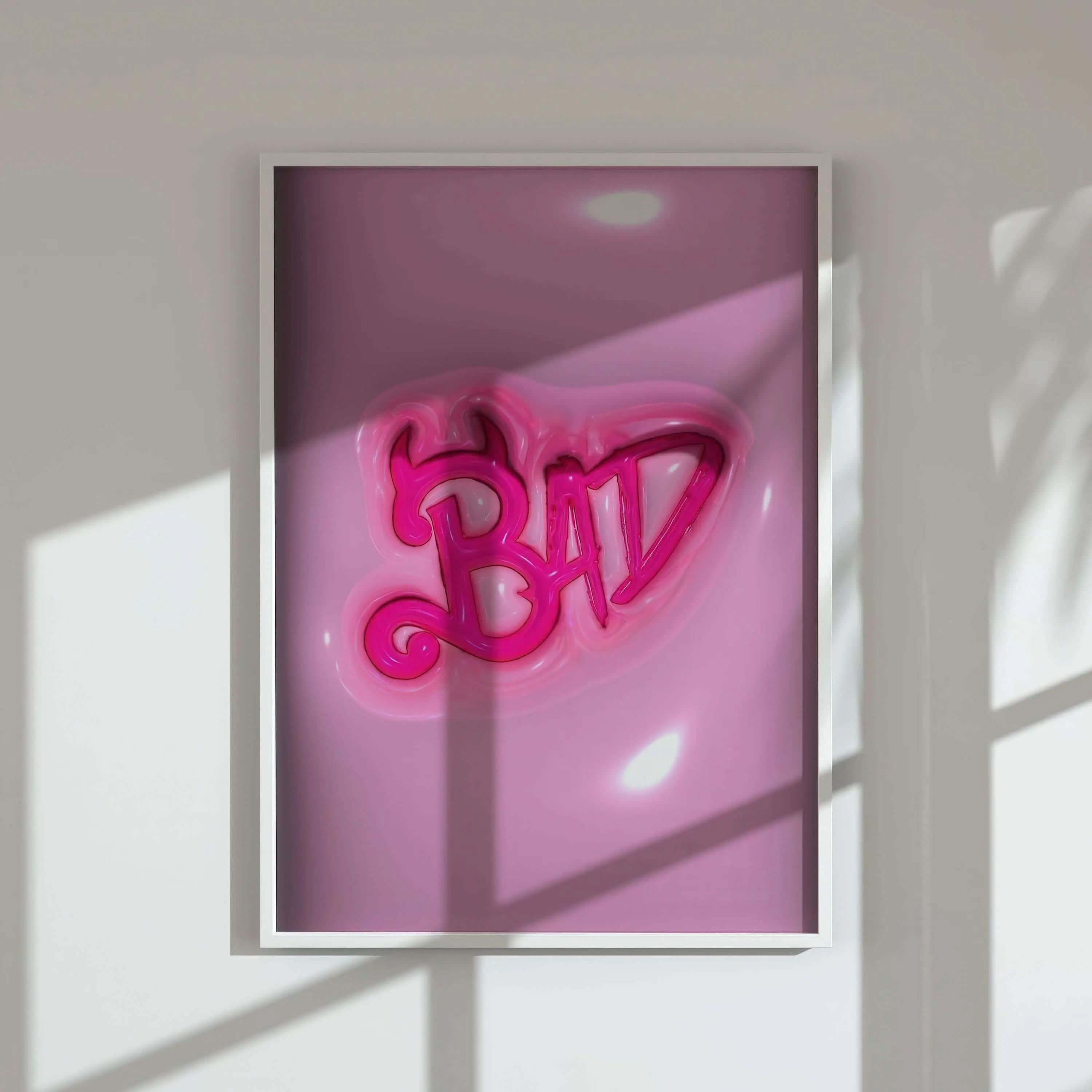PINK Hypebeast 3D Poster Set of 3 featuring vibrant pink graffiti-style digital wall art in modern living room, printable art by Haus of Prints.