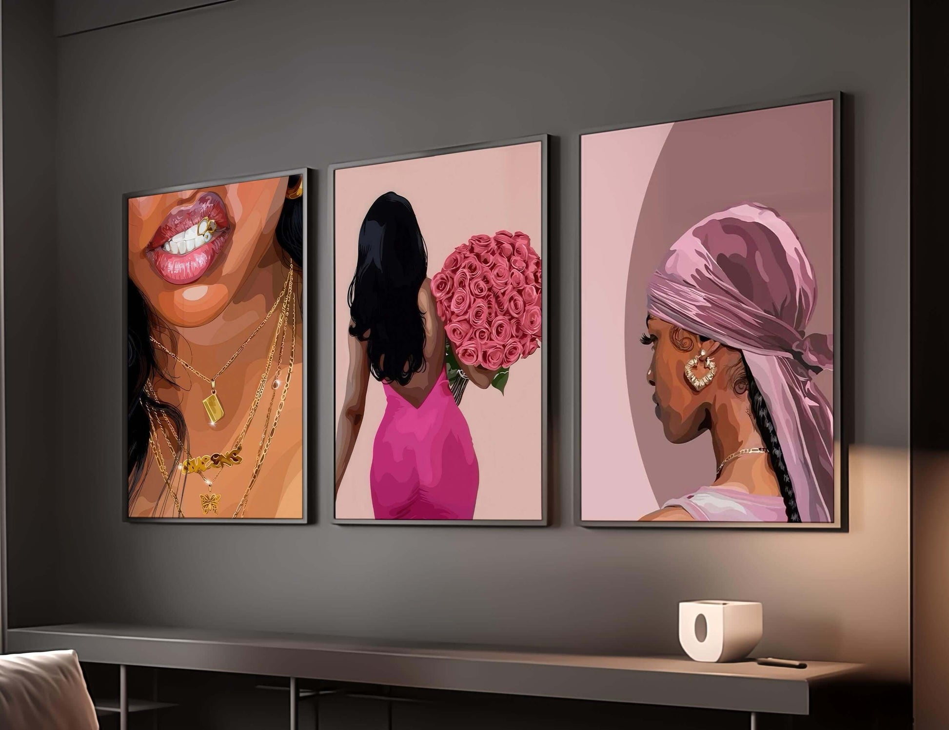 Pink Black Girl Poster Set of 6 - Haus of Prints